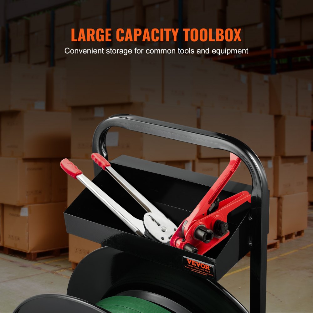 VEVOR Carrello per Reggia, Rotoli di Reggia in PET/PP/Fibra/Acciaio, Carrello Rinforzato per Reggiatura, con Diametro del Nucleo 203 mm o 406 mm Distributore di Reggia, Dotato di Rulli Anti-retrazione