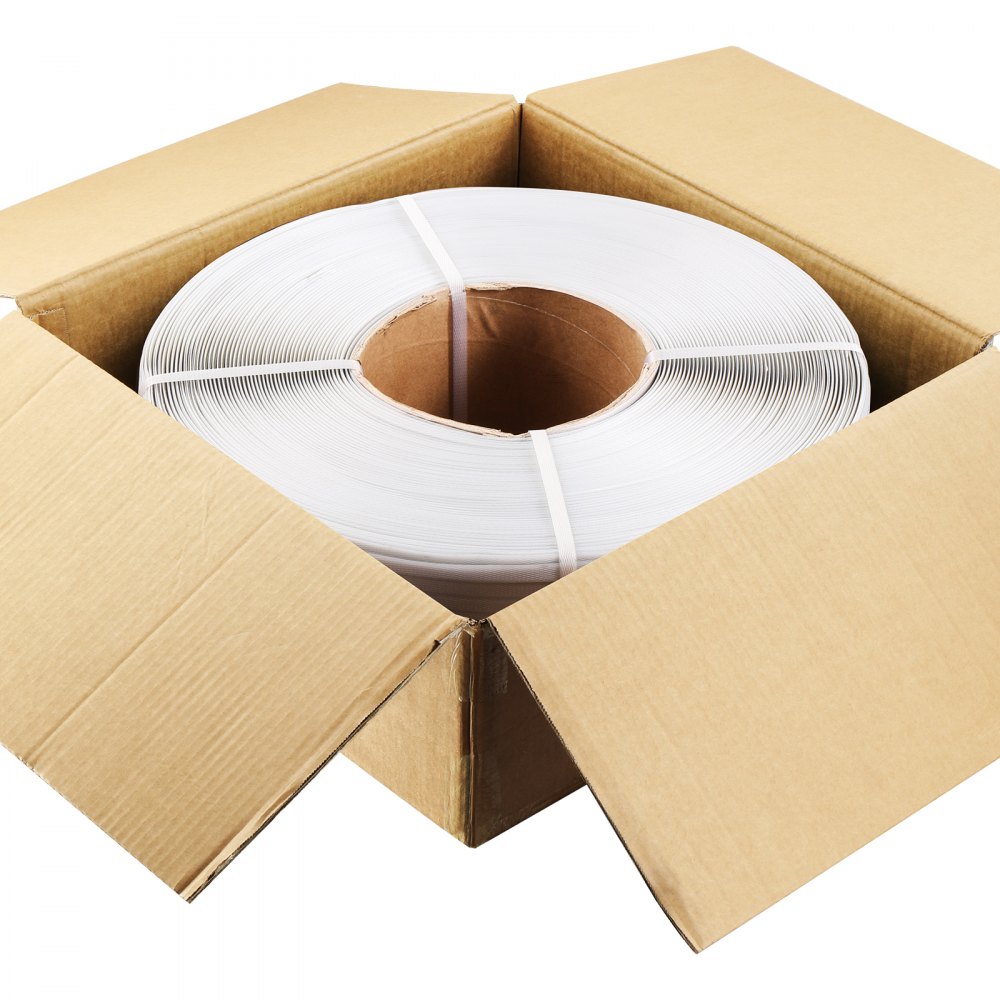 VEVOR Rotolo per Reggia in Polipropilene da Imballaggio, Reggia Portatile Resistente 3000 m x 12,7 mm x 0,8 mm Resistenza alla Rottura 110 kg Rotolo per Reggia per Pallet per Carichi Pesanti, Bianco
