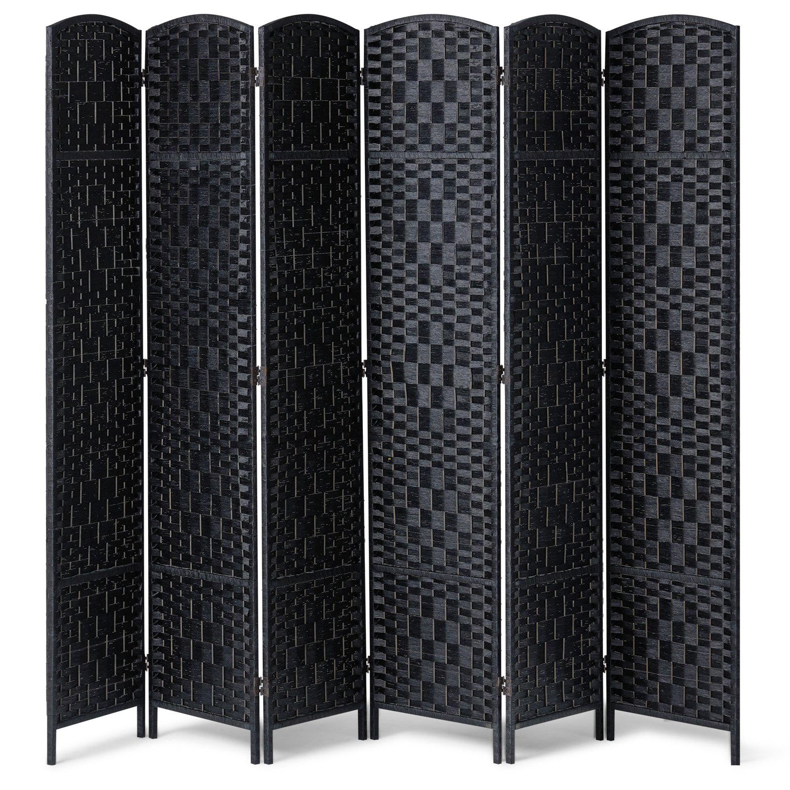 VEVOR Room Divider, 6-Panel Folding Screen, Handwoven, Hinged, Portable and Freestanding Room Divider, Black, 1795 x 2435 x 19 mm
