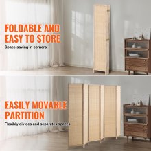 VEVOR Divisorio per Ambienti a 6 Pannelli, Schermi per Privacy Pieghevoli Portatili in Rattan Intrecciato a Mano in Bambù con Cerniere, Divisorio Parete Indipendente Legno per Soggiorno, Naturale