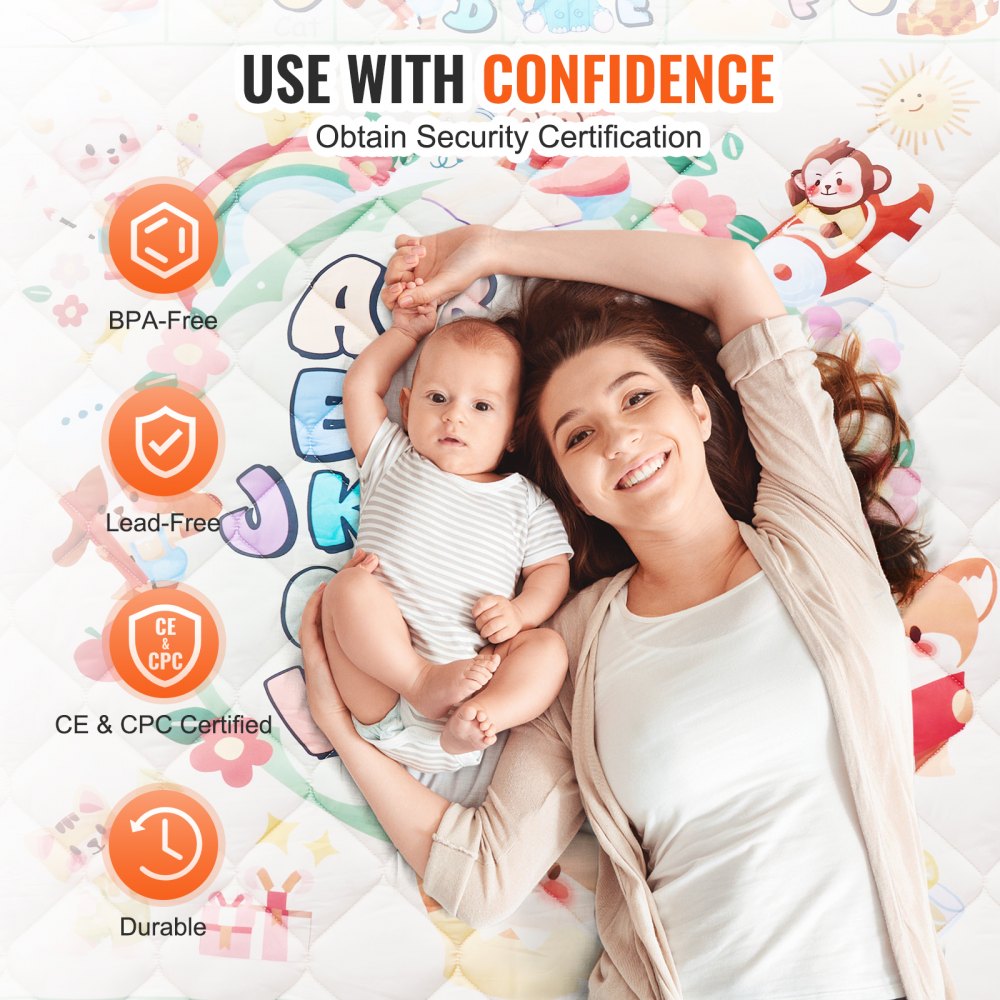 VEVOR Tappetino da Gioco per Bambini 1270 x 1270 x 20 mm Tappetino per Gattonare Antiscivolo in Un Pezzo Morbido Ispessito, Tappeto Gioco per Attività Impermeabili per Neonati, Lavabile in Lavatrice