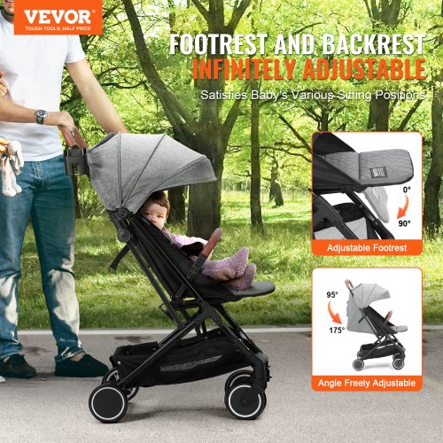 Passeggino Leggero Pieghevole Con Una Mano | Schienale Regolabile 95-175° | Per Neonati E Bambini Fino A 15 Kg | Grigio Chiaro