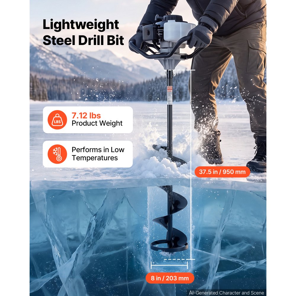 VEVOR Punta da Trivella Ghiaccio per Trapani Elettrici e a Gas 20 x 95 cm, per Foratura in Pesca Invernale, Accessorio in Acciaio ad Alta Resistenza con Protezione della Lama, Centraggio Elicoidale