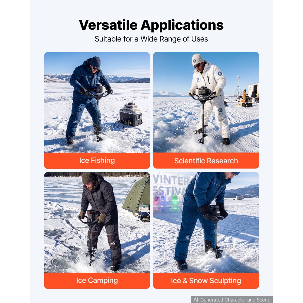 VEVOR Punta da Trivella Ghiaccio per Trapani Elettrici e a Gas 20 x 95 cm, per Foratura in Pesca Invernale, Accessorio in Acciaio ad Alta Resistenza con Protezione della Lama, Centraggio Elicoidale