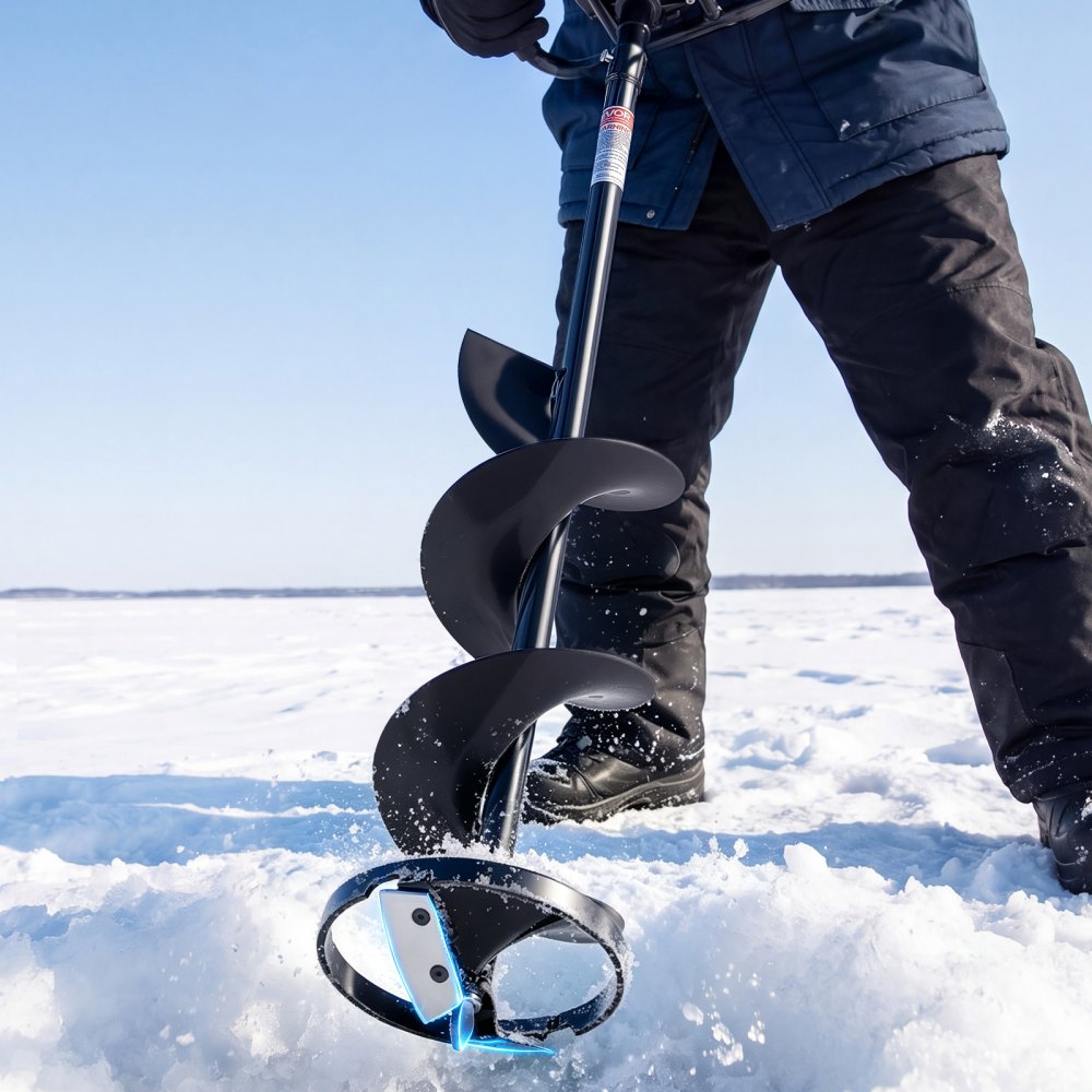 VEVOR Punta da Trivella Ghiaccio per Trapani Elettrici e a Gas 20 x 95 cm, per Foratura in Pesca Invernale, Accessorio in Acciaio ad Alta Resistenza con Protezione della Lama, Centraggio Elicoidale