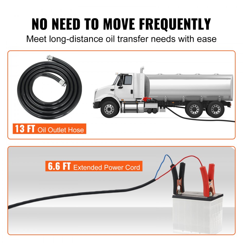 VEVOR Pompa Travaso per Diesel CC12V Portata 37,8L/min Portatile per Trasferimento Carburante nell'Officina, Pompa per Trasferimento del Diesel Cherosene Prevalenza Max. 8m in Lega di Alluminio Ghisa