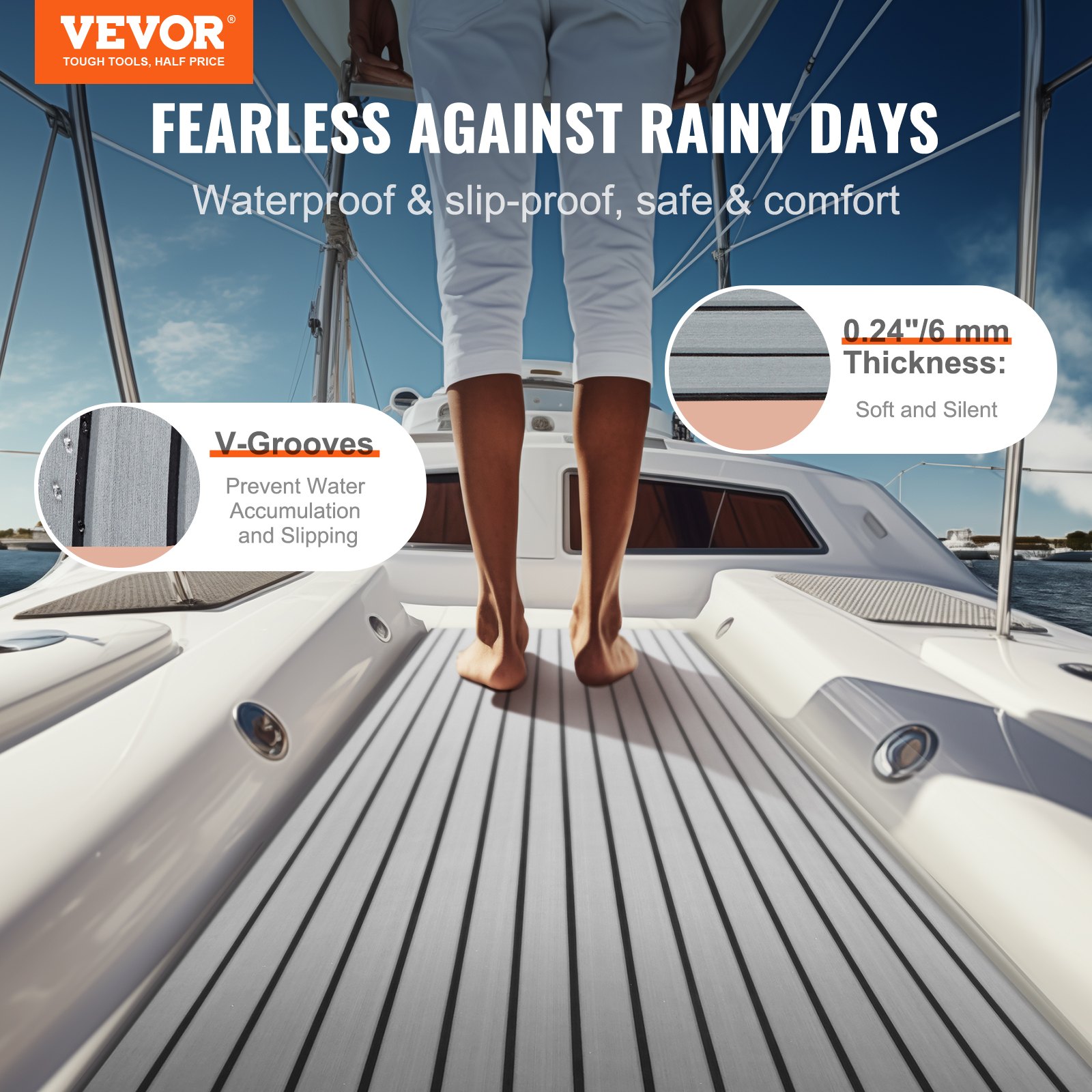 VEVOR Pavimento per Barca in Schiuma EVA Coperta per Barca 2400x900x6mm Pavimento Autoadesivo Antiscivolo 21600cm² Tappeto Marino per Barche Yacht Pontoni Coperte per Kayak