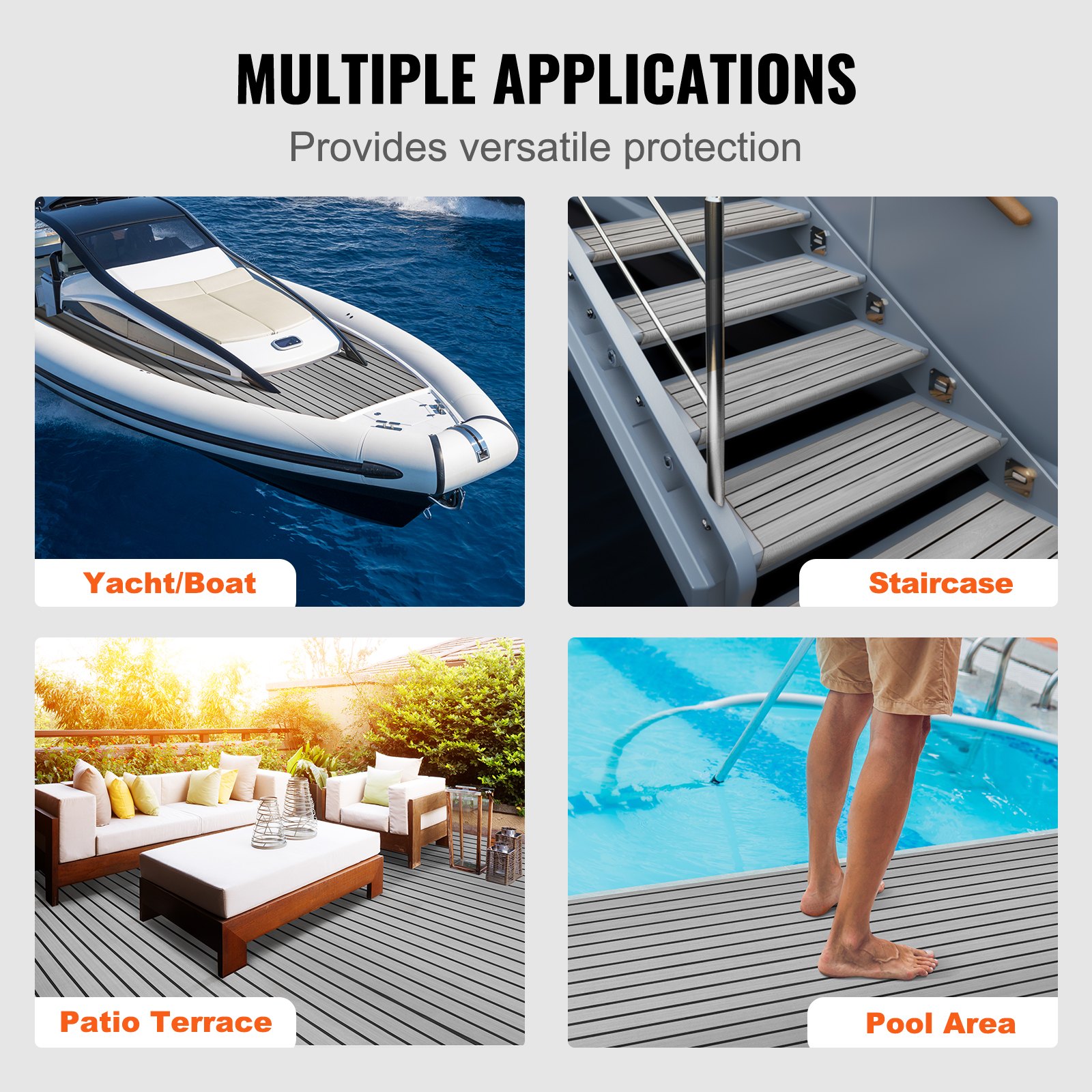 VEVOR Pavimento per Barca in Schiuma EVA Coperta per Barca 2400x900x6mm Pavimento Autoadesivo Antiscivolo 21600cm² Tappeto Marino per Barche Yacht Pontoni Coperte per Kayak