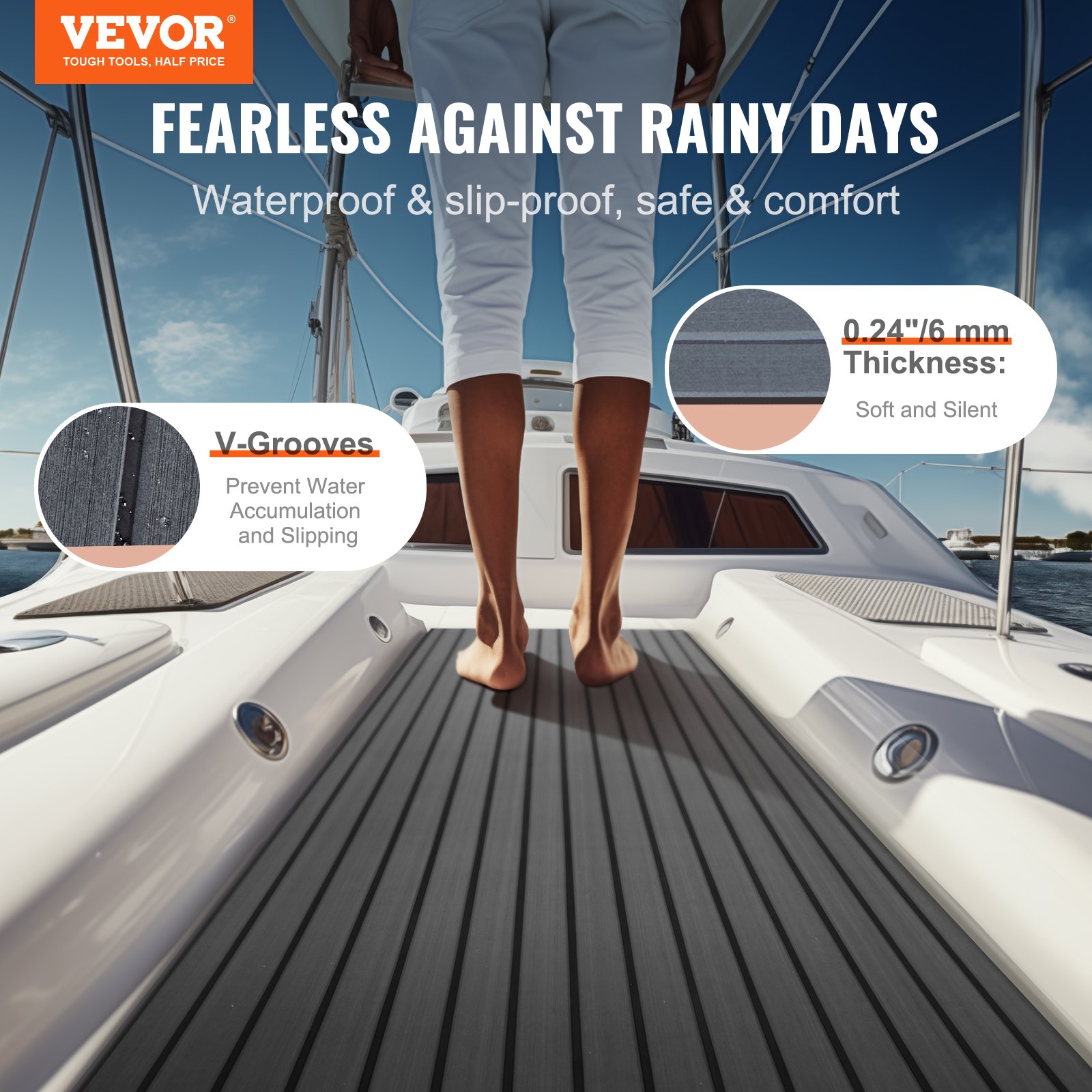 VEVOR Pavimento per Barca in Schiuma EVA Coperta per Barca 2400x450x6mm Pavimento Autoadesivo Antiscivolo 10800cm² Tappeto Marino per Barche Yacht Pontoni Coperte per Kayak