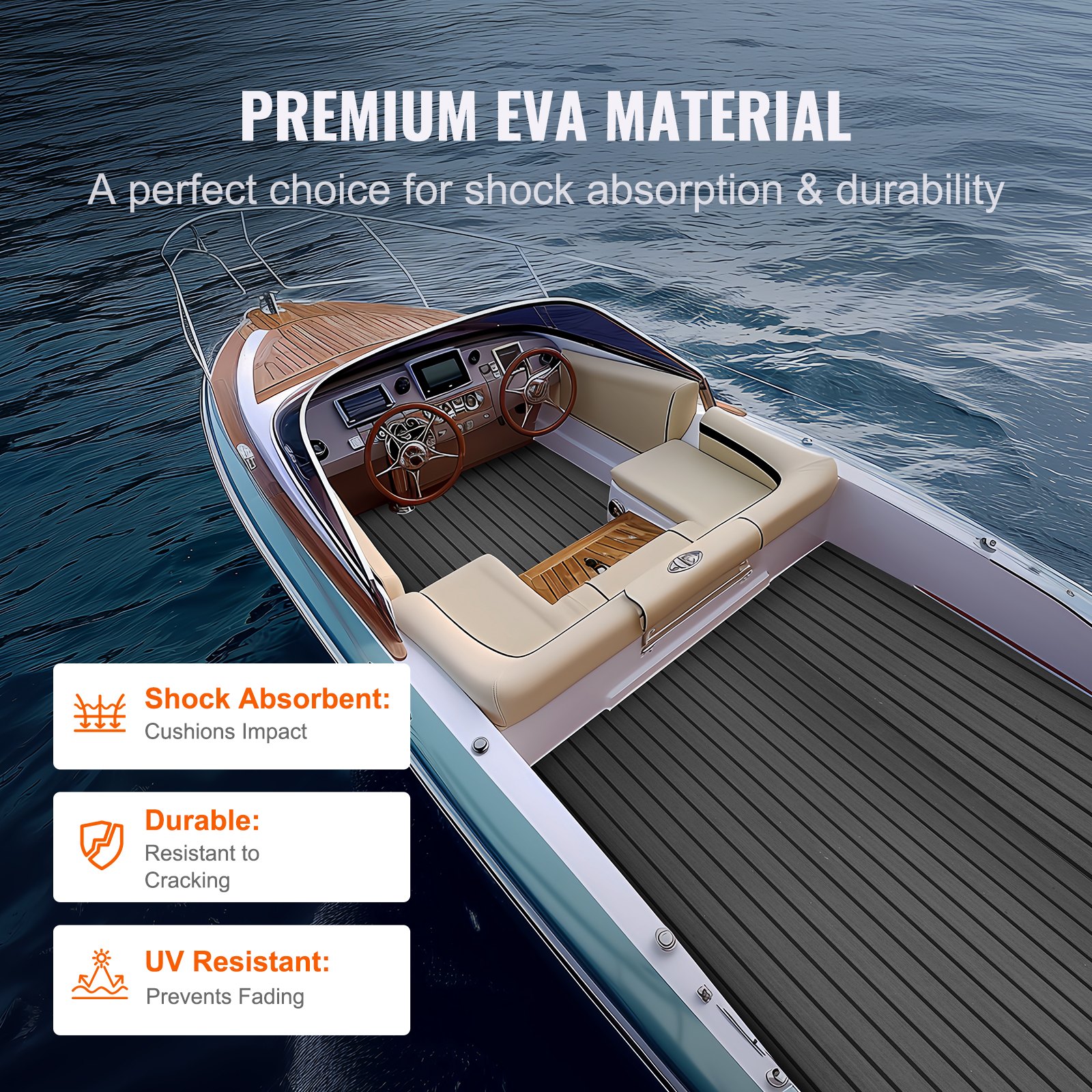 VEVOR Pavimento per Barca in Schiuma EVA Coperta per Barca 2400x450x6mm Pavimento Autoadesivo Antiscivolo 10800cm² Tappeto Marino per Barche Yacht Pontoni Coperte per Kayak