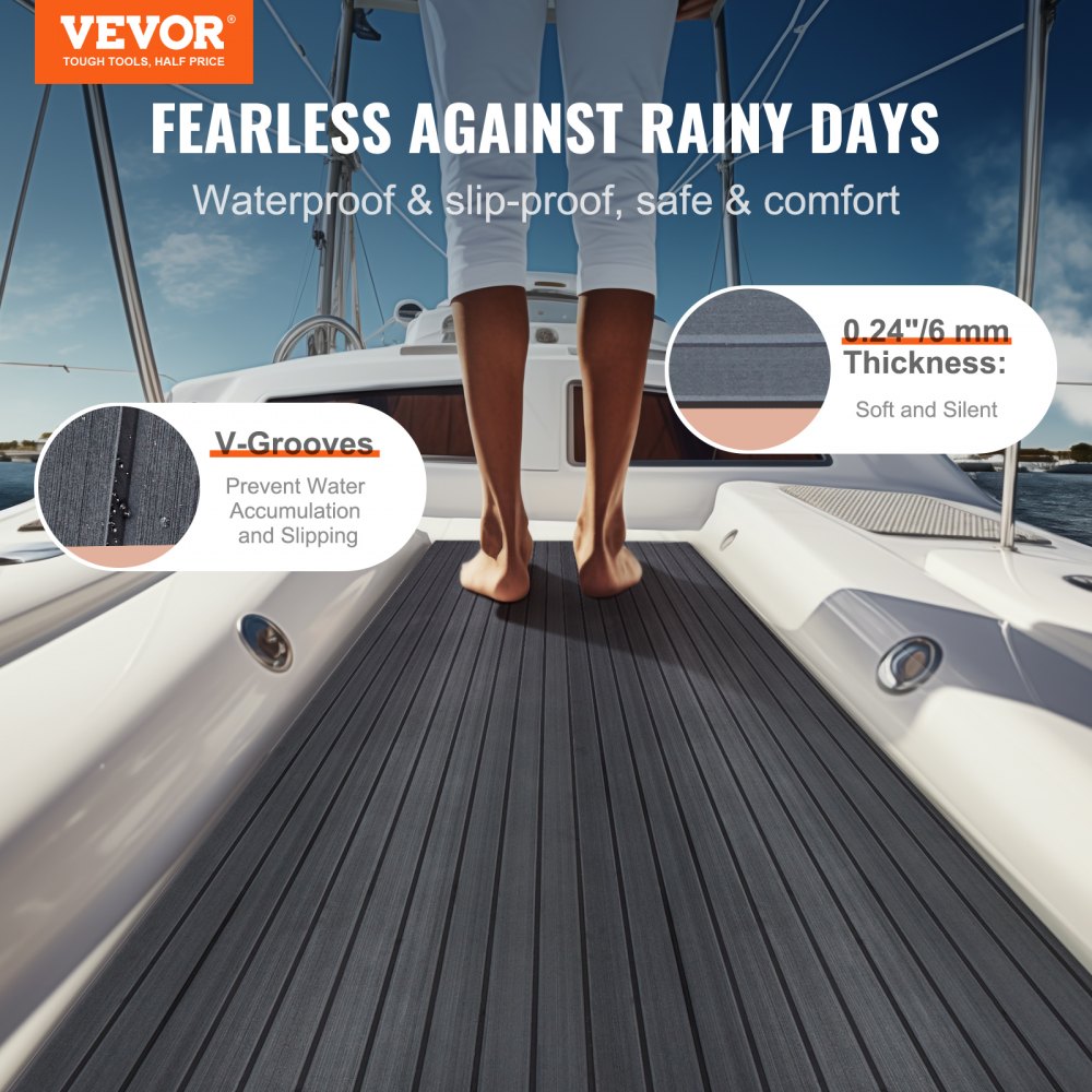 VEVOR Pavimento per Barca in Schiuma EVA per Coperta di Barca 2400x600x6mm Pavimento Autoadesivo Antiscivolo 14400 cm² Tappeto Marino per Barche, Yacht, Pontoni, Coperte di Kayak