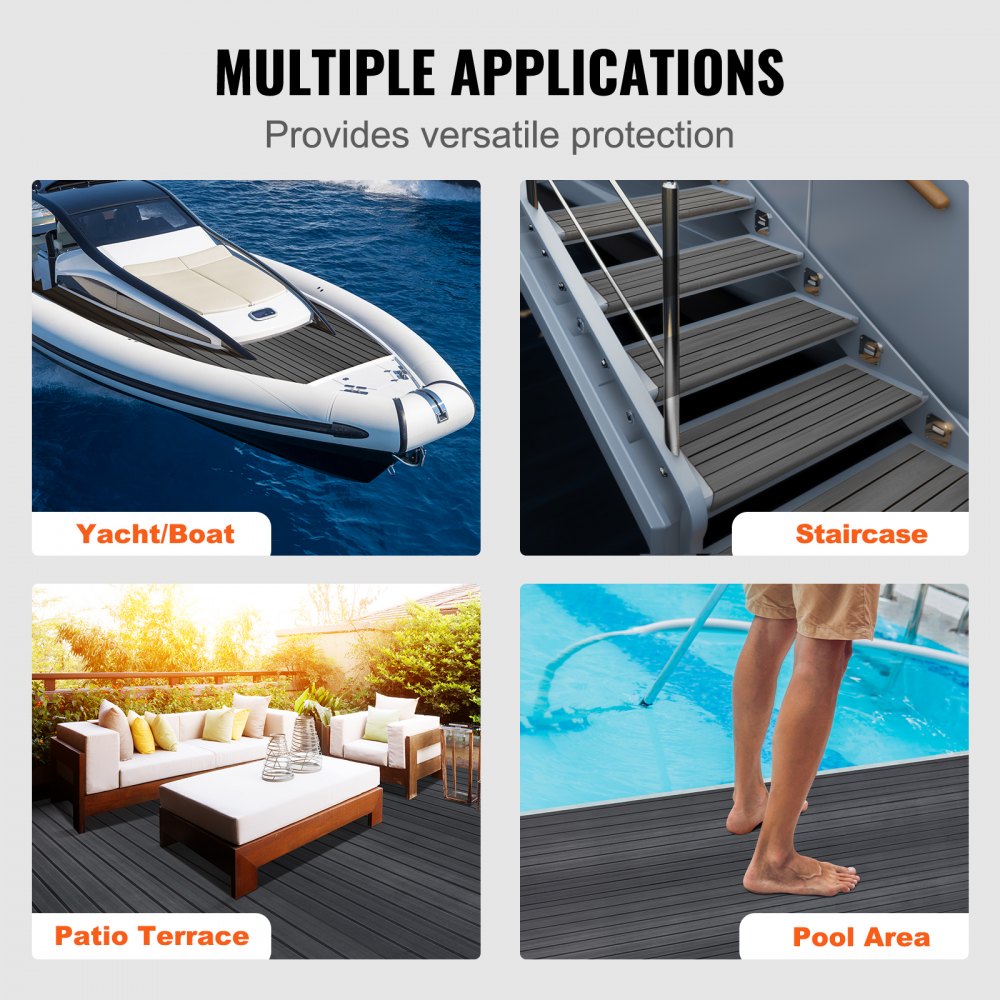 VEVOR Pavimento per Barca in Schiuma EVA per Coperta di Barca 2400x600x6mm Pavimento Autoadesivo Antiscivolo 14400 cm² Tappeto Marino per Barche, Yacht, Pontoni, Coperte di Kayak