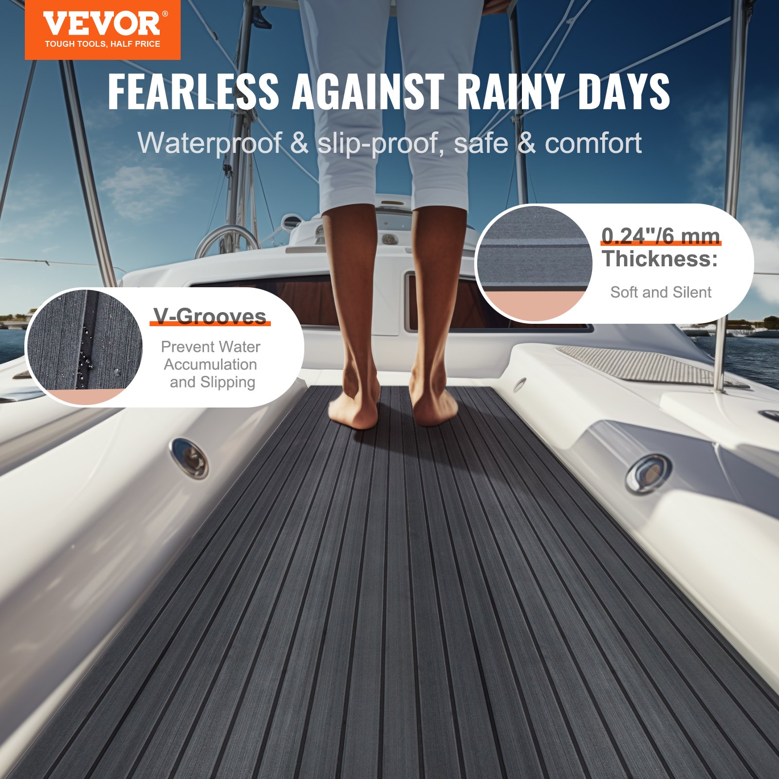 VEVOR Pavimento per Barca in Schiuma EVA per Coperta di Barca 2400x600x6mm Pavimento Autoadesivo Antiscivolo 14400 cm² Tappeto Marino per Barche, Yacht, Pontoni, Coperte di Kayak
