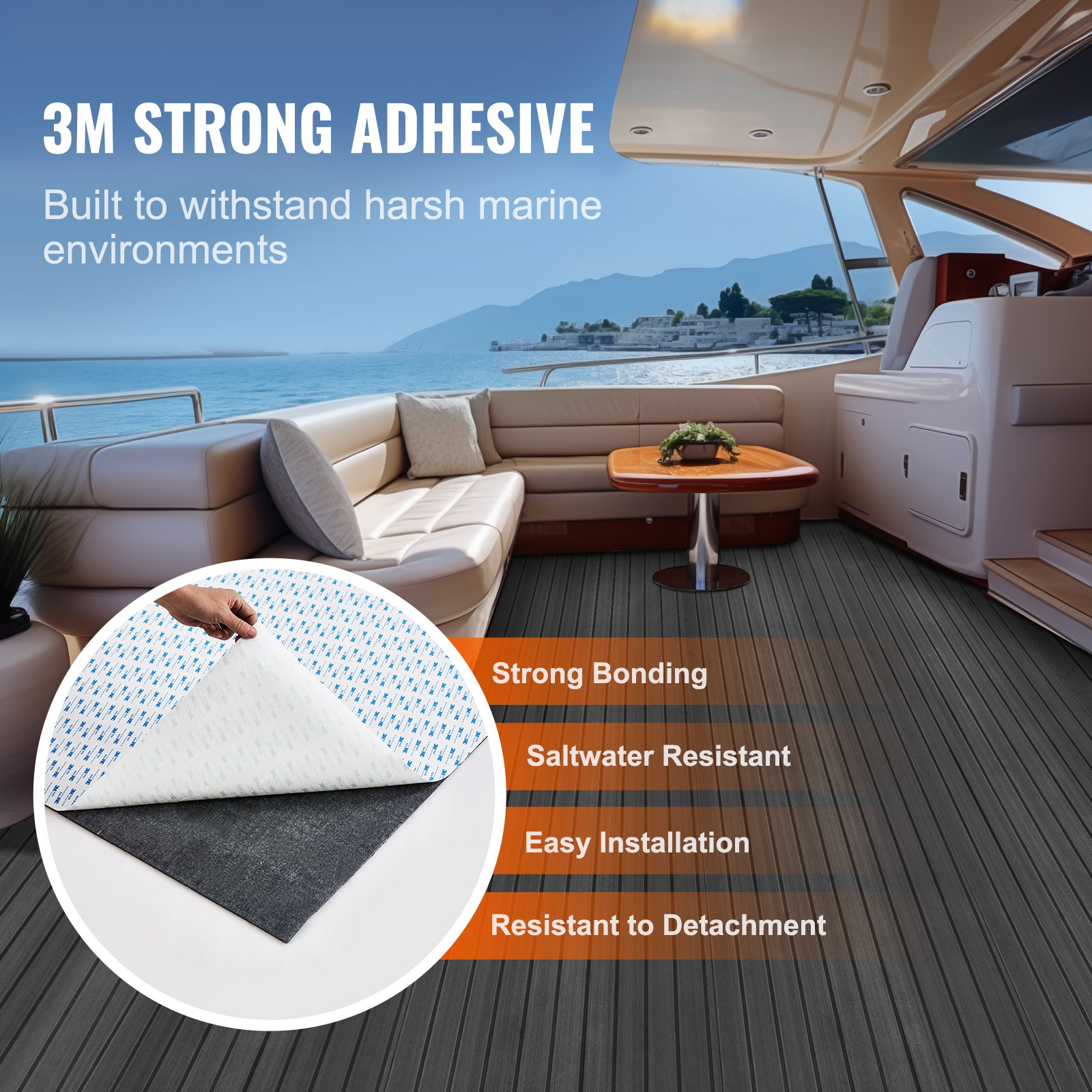 VEVOR Pavimento per Barca in Schiuma EVA per Coperta di Barca 2400x600x6mm Pavimento Autoadesivo Antiscivolo 14400 cm² Tappeto Marino per Barche, Yacht, Pontoni, Coperte di Kayak
