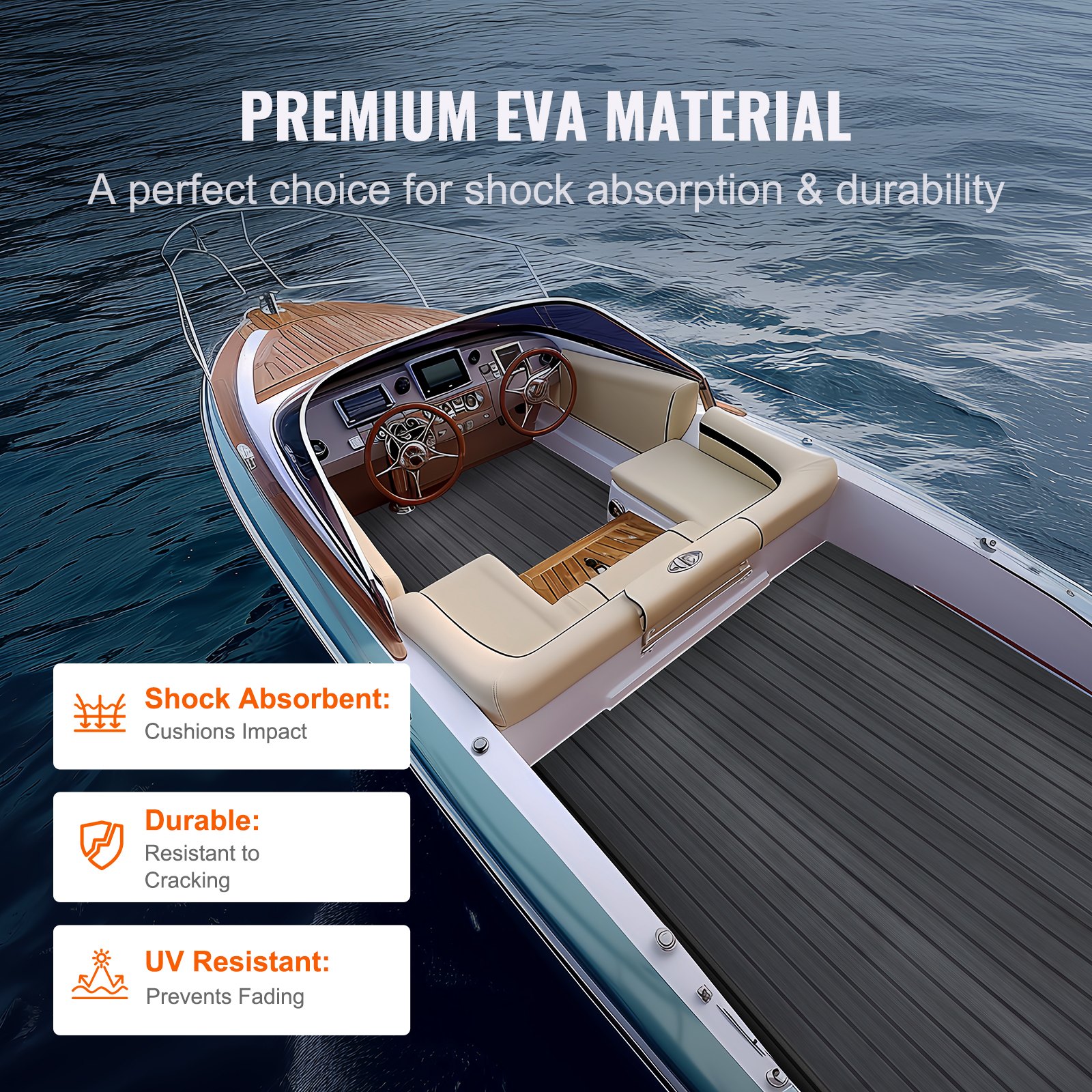 VEVOR Pavimento per Barca in Schiuma EVA per Coperta di Barca 2400x600x6mm Pavimento Autoadesivo Antiscivolo 14400 cm² Tappeto Marino per Barche, Yacht, Pontoni, Coperte di Kayak