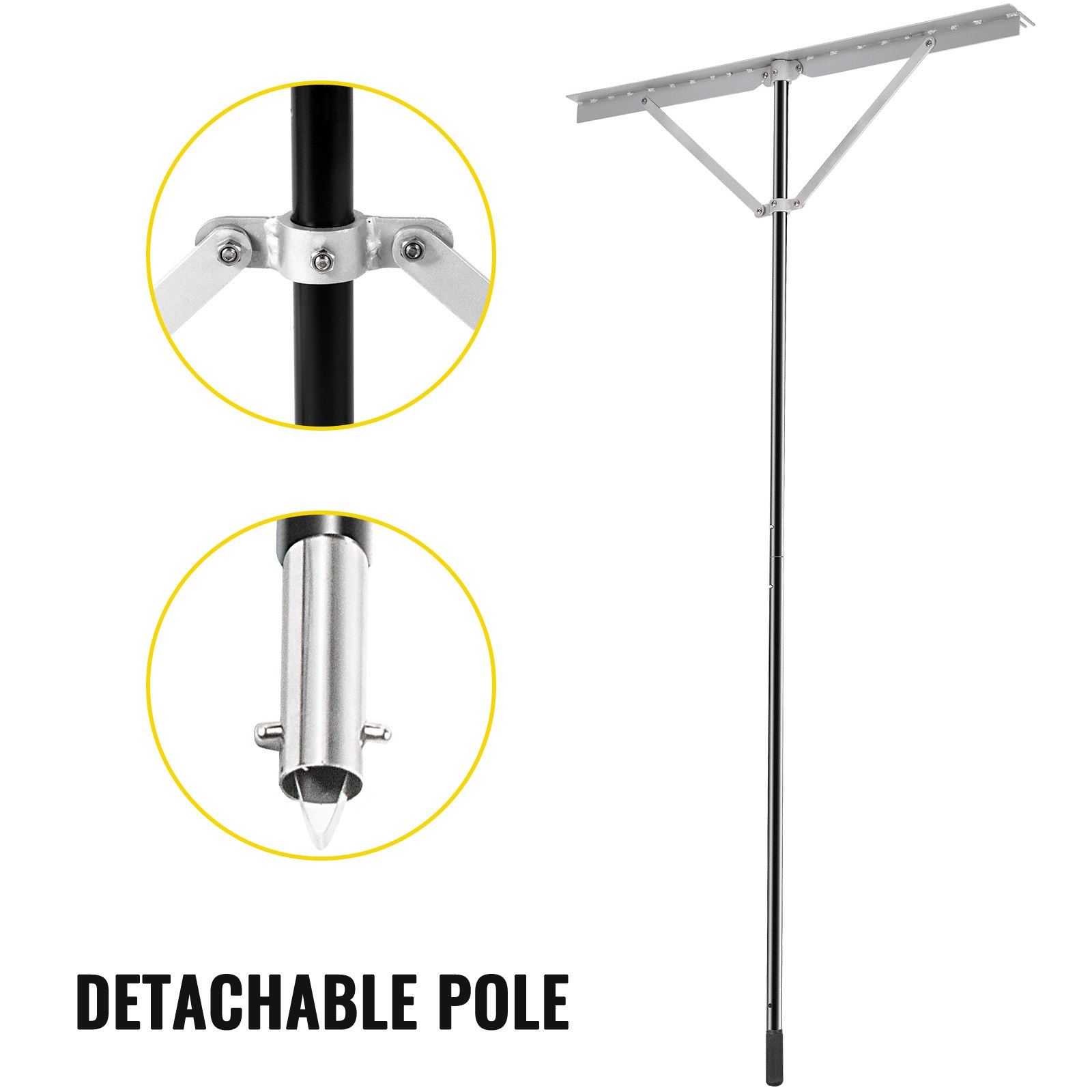 VEVOR Spazzolatrice per Prato Pali Pieghevole 260 x 90 x 18 cm, Spazzolatrice per Prati Artificiali con Corda Lunghezza da 15m e Borsa a Rete, Rastrello per Erba Rullo in Laghi Stagni Piscine Spiagge