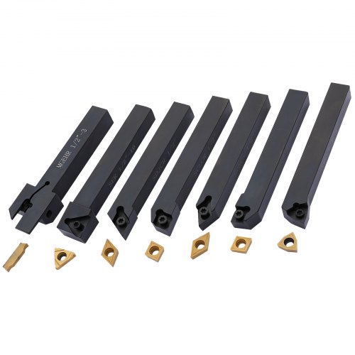 Kit Utensili Da Tornio In Metallo 7 Pezzi: 7 Barre E Inserti In Carburo, Per Tornitura, Filettatura, Alesatura E Taglio, 1/2'' - 2