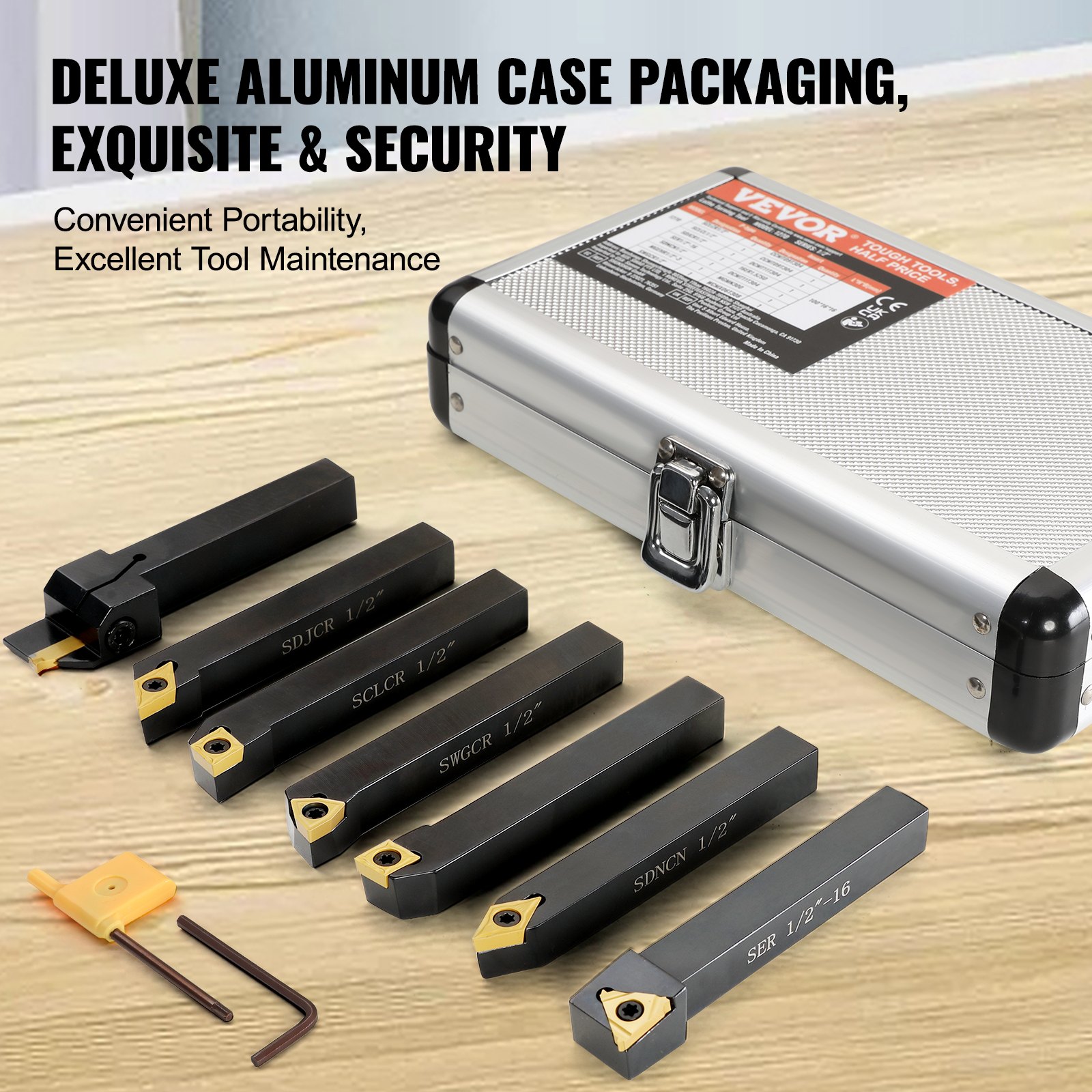 VEVOR  Utensili Tornio 1/2Pollici Utensili per Tornio Indicizzabili 7 Pezzi Inserti per Tornio Inserti per Utensili Tornio Utensili in Metallo Duro Utensili Indicizzabili Colore Nero