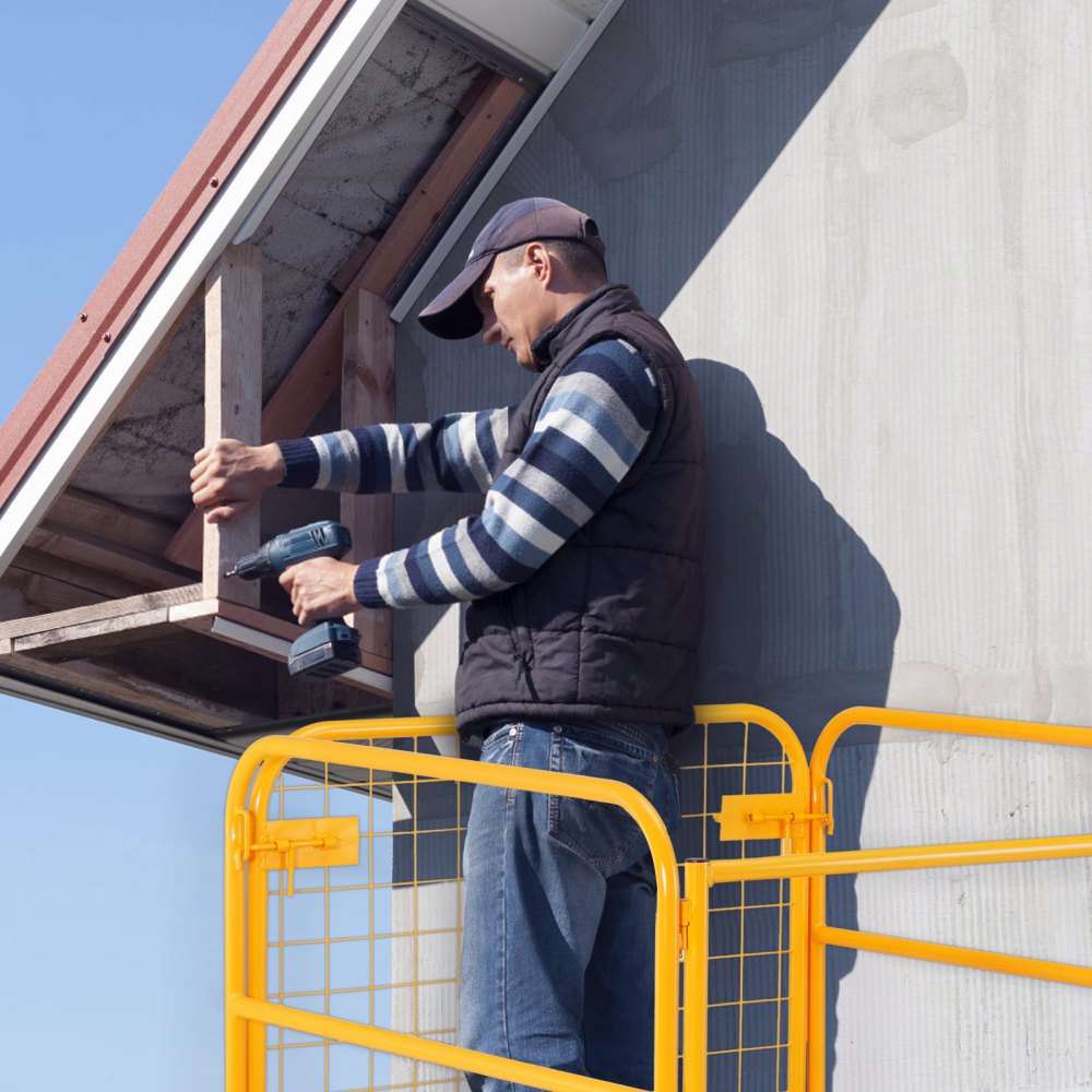 VEVOR Piattaforma Cestello di Sicurezza per Carrello Elevatore Carico Max 544 kg Cesta per Muletto con Piattaforma di Lavoro Portapersone Uso Industriale 92x92 cm Griglia di Protezione con Serrature