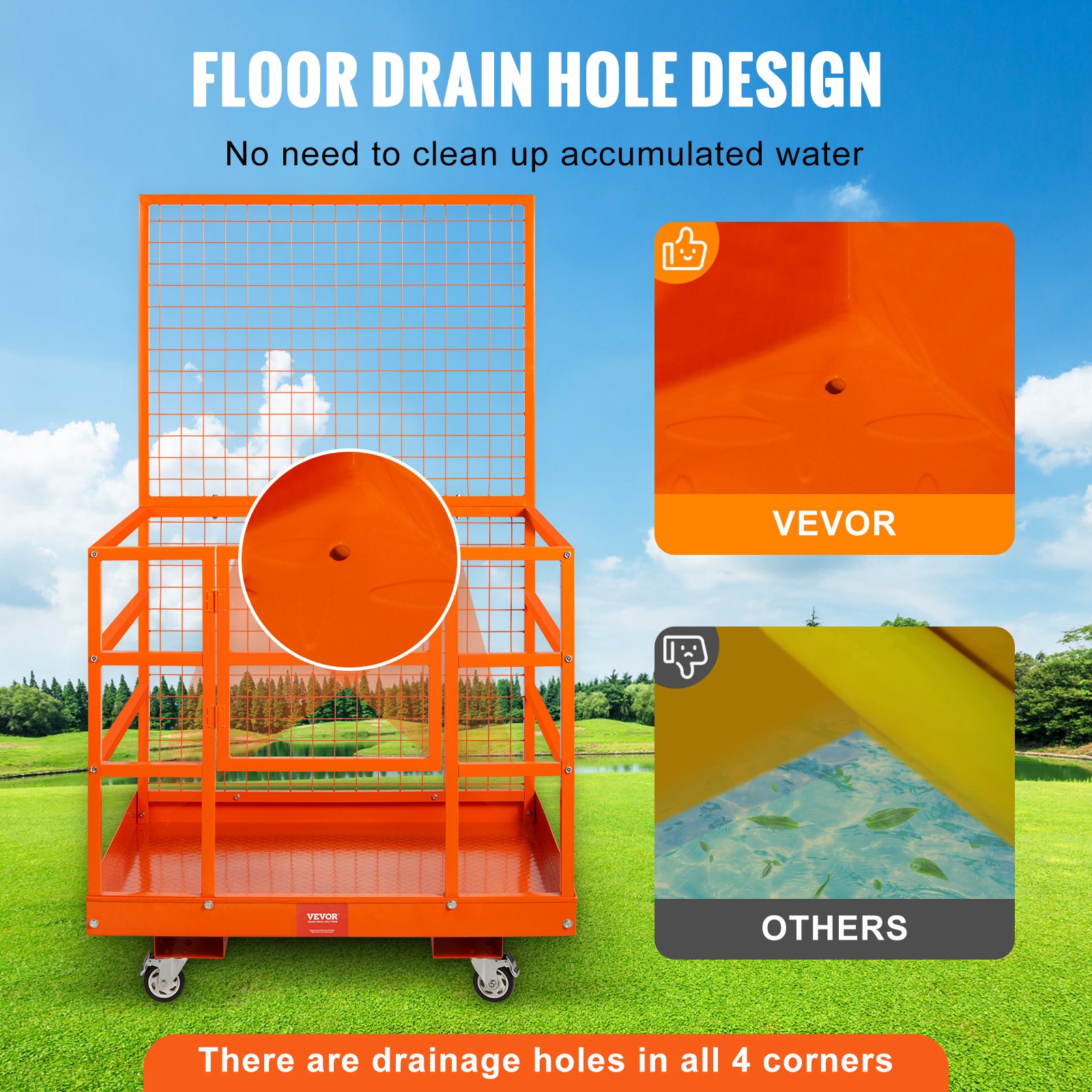 VEVOR Forklift Work Platform 635kg Safety Basket Heavy-Duty Steel Work Basket 114.3x109.2x203.2cm Premium Forklift Platform for 1-2 People Assembly Platform Forklift Ideal for Working at Heights