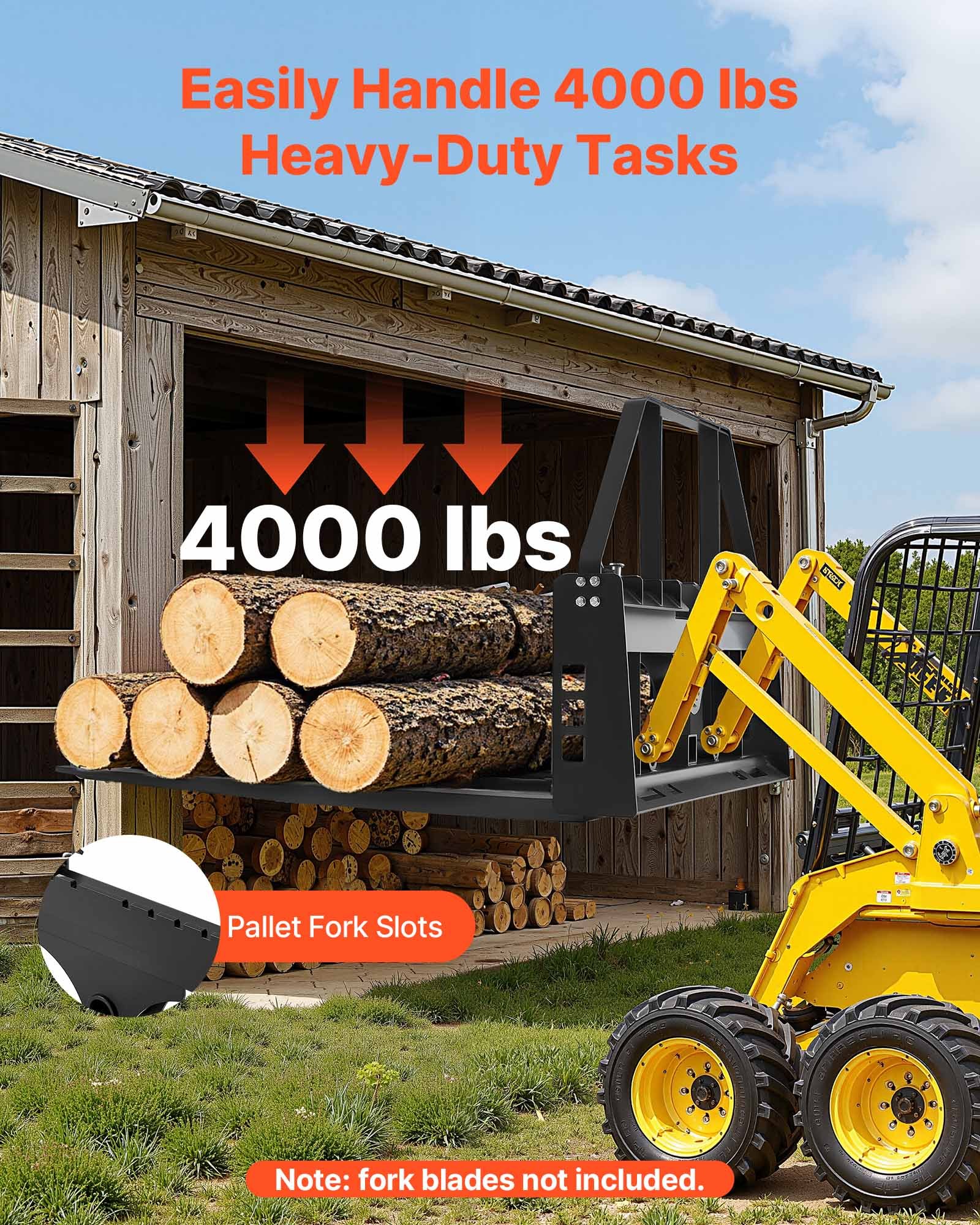 VEVOR Telaio per Forca per Pallet da 1150 mm per Minipale, Capacità 1814 kg, con Ricevitore di Attacco da 50,8 mm, Manicotti per Lancia, Compatibile con Trattori a Montaggio Rapido, Solo Telaio