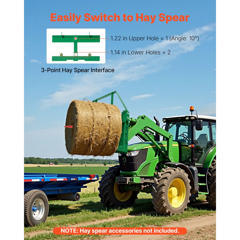 VEVOR Skid Steer Pallet Forks, 1814 kg Rated Load Capacity, Pallet Fork Frame Attachment with 1065 mm Pallet Forks Forklift Blades, 50.8 mm Hitch Receiver & Spear Sleeves, Fit for JD Tractors