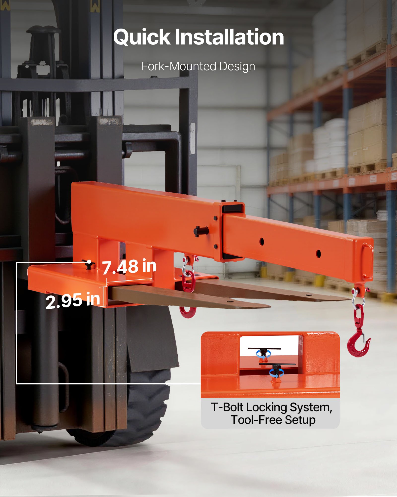 VEVOR Braccio Gru Telescopico per Carrello Elevatore, Capacità 2495 kg, Gru a Braccio Estensibile per Carrello Elevatore con Doppio Gancio, Lunghezza 120-186,7 cm, per Magazzini, Fabbriche e Cantieri