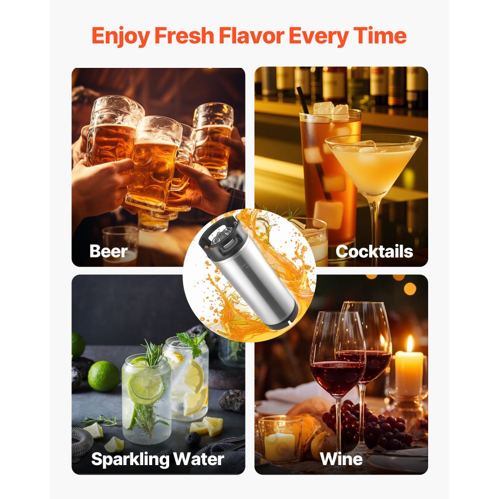 VEVOR Fusto di Birra con Chiusura a Sfera, 19 L Fusti per Bevanda Fredda SUS304 con Doppia Maniglia in Gomma e Fondo in Gomma Resistente, Attrezzatura per Produzione di Birra, 1 Pezzo