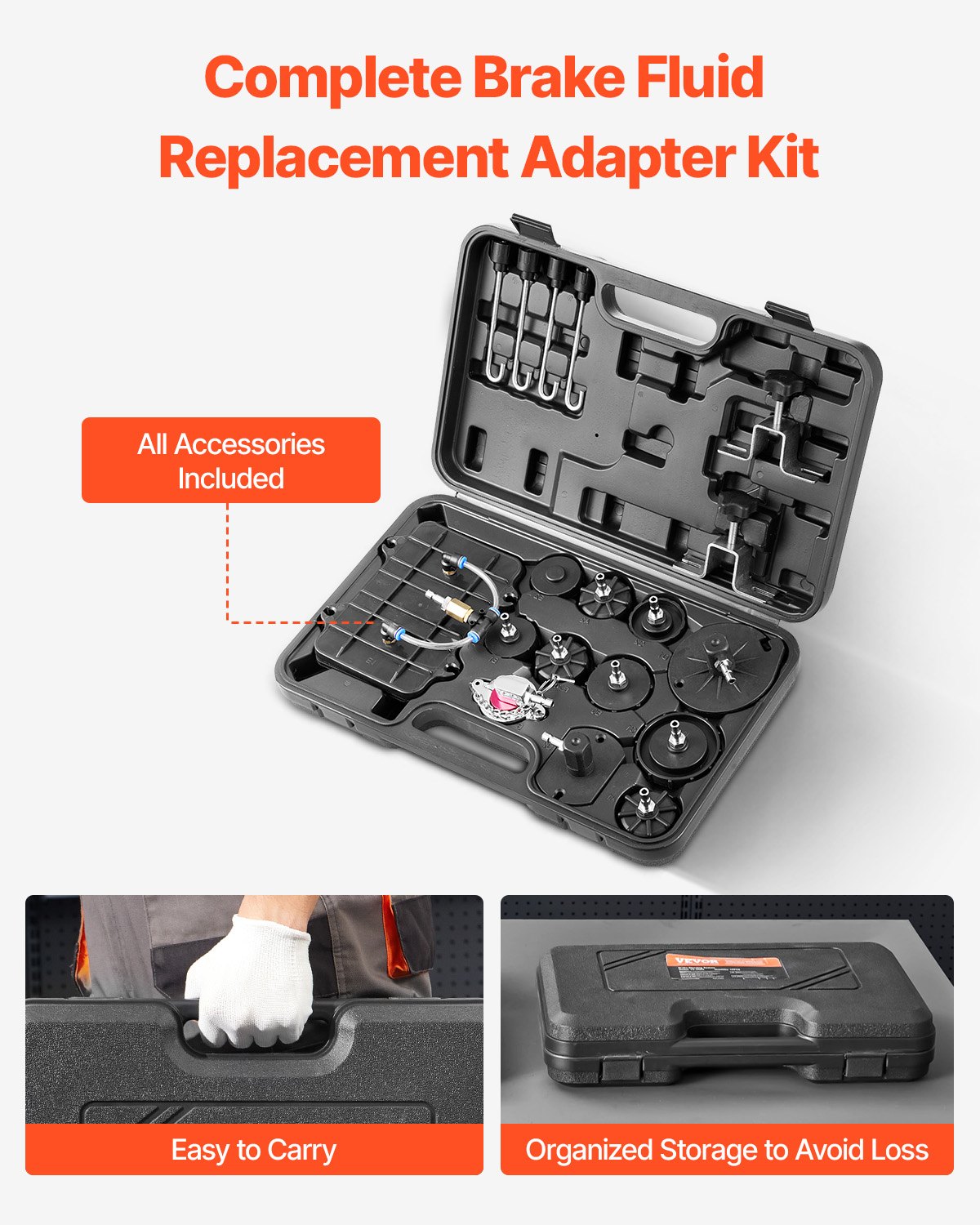 VEVOR Brake Master Bleeder Kit 12-piece professional brake bleeder adapter set with complete set and handle, durable brake bleeder adapter for filling brake fluid