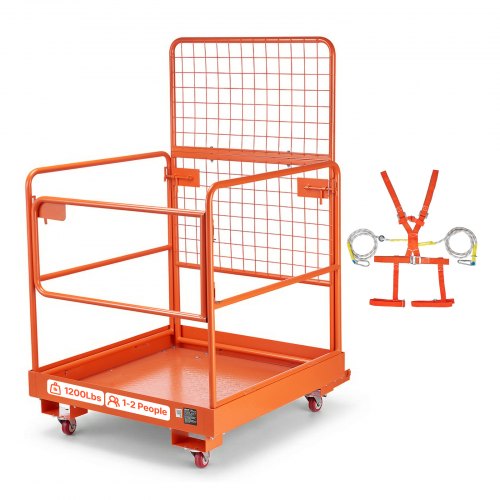 VEVOR Gabbia di Sicurezza per Carrello Elevatore, 92 x 104,5 cm, Gabbia Operatore Carrello Elevatore con 4 Ruote Flessibili e Imbracatura di Sicurezza, Portata Massima 544 kg, per Lavori in Quota