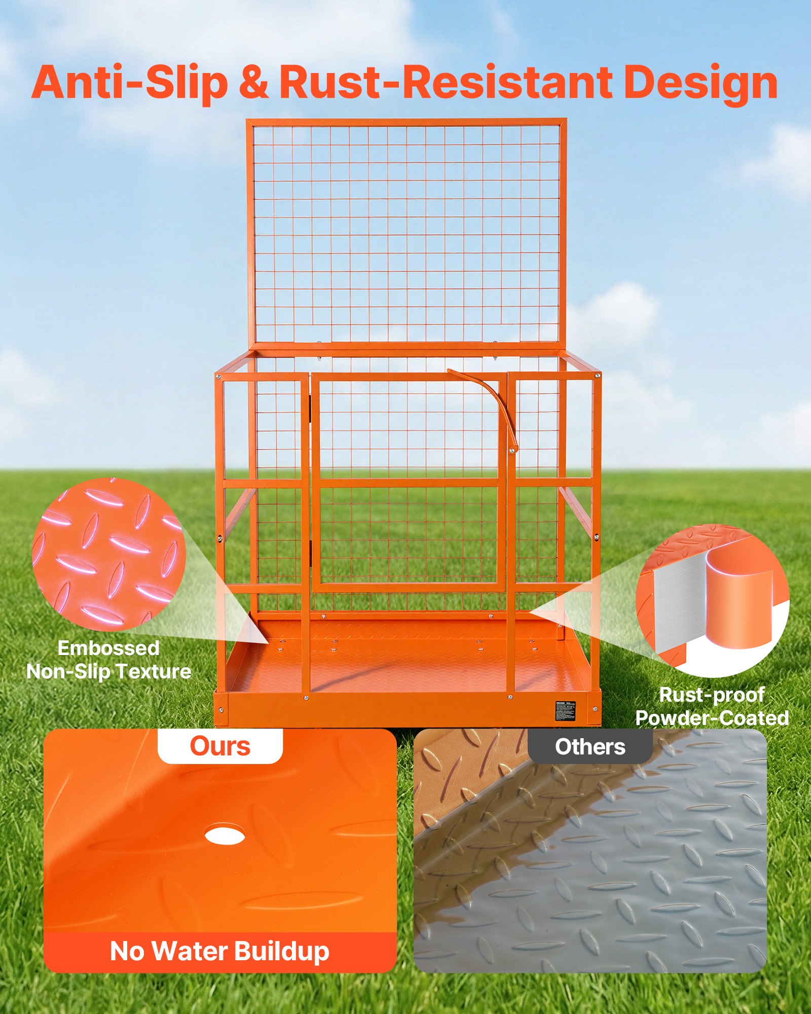 VEVOR Gabbia di Sicurezza per Carrelli Elevatori 122,5 × 114,8 cm, Piattaforma di Lavoro Pieghevole, Portata Max 635 kg, Imbarcatura di Sicurezza e Serratura, Cestello Operatore per Lavori in Quota