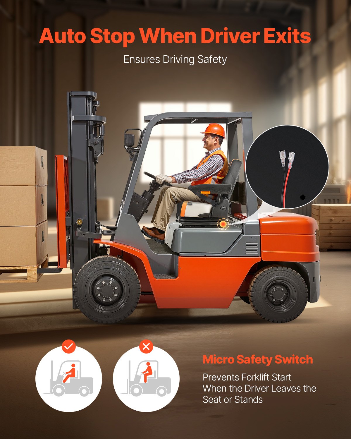 VEVOR Sedile Universale per Carrello Elevatore, con Schienale Regolabile, Bracciolo e Cintura di Sicurezza, Sedile per Trattore Pieghevole Sicuro con Microinterruttore, per Tosaerba per Minipale