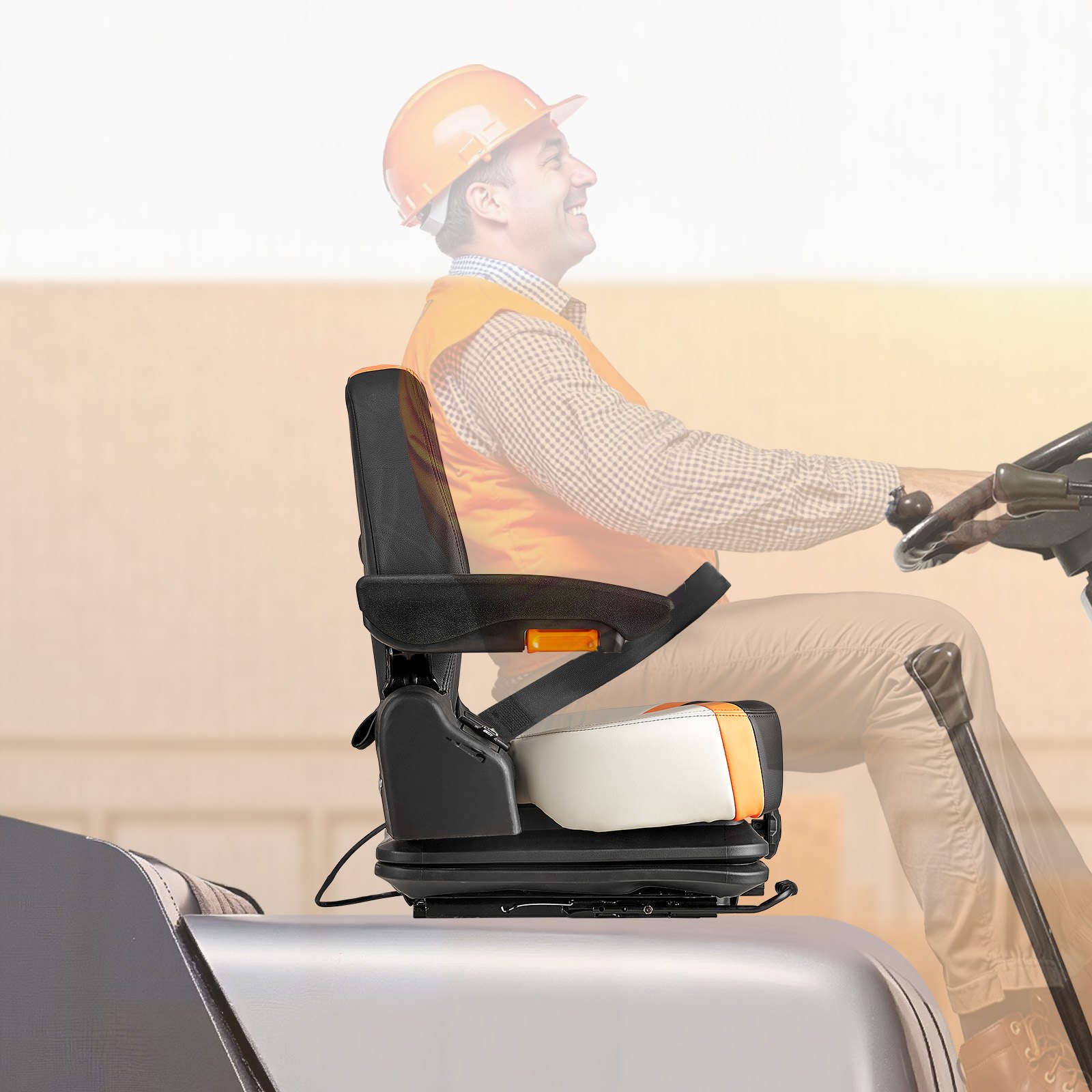 VEVOR Sedile Universale per Carrello Elevatore, con Schienale Regolabile, Bracciolo e Cintura di Sicurezza, Sedile per Trattore Pieghevole Sicuro con Microinterruttore, per Tosaerba per Minipale