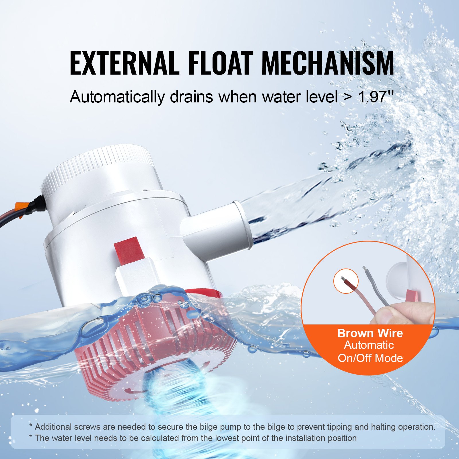 VEVOR Bilge Pump, 3000 GPH 12V Automatic Bilge Pump for Boats with Switch, 40mm Outlet Diameter, Small Boat Bilge Pump, Electric Marine Bilge Pump for Boats, Ponds, Pools, Basements