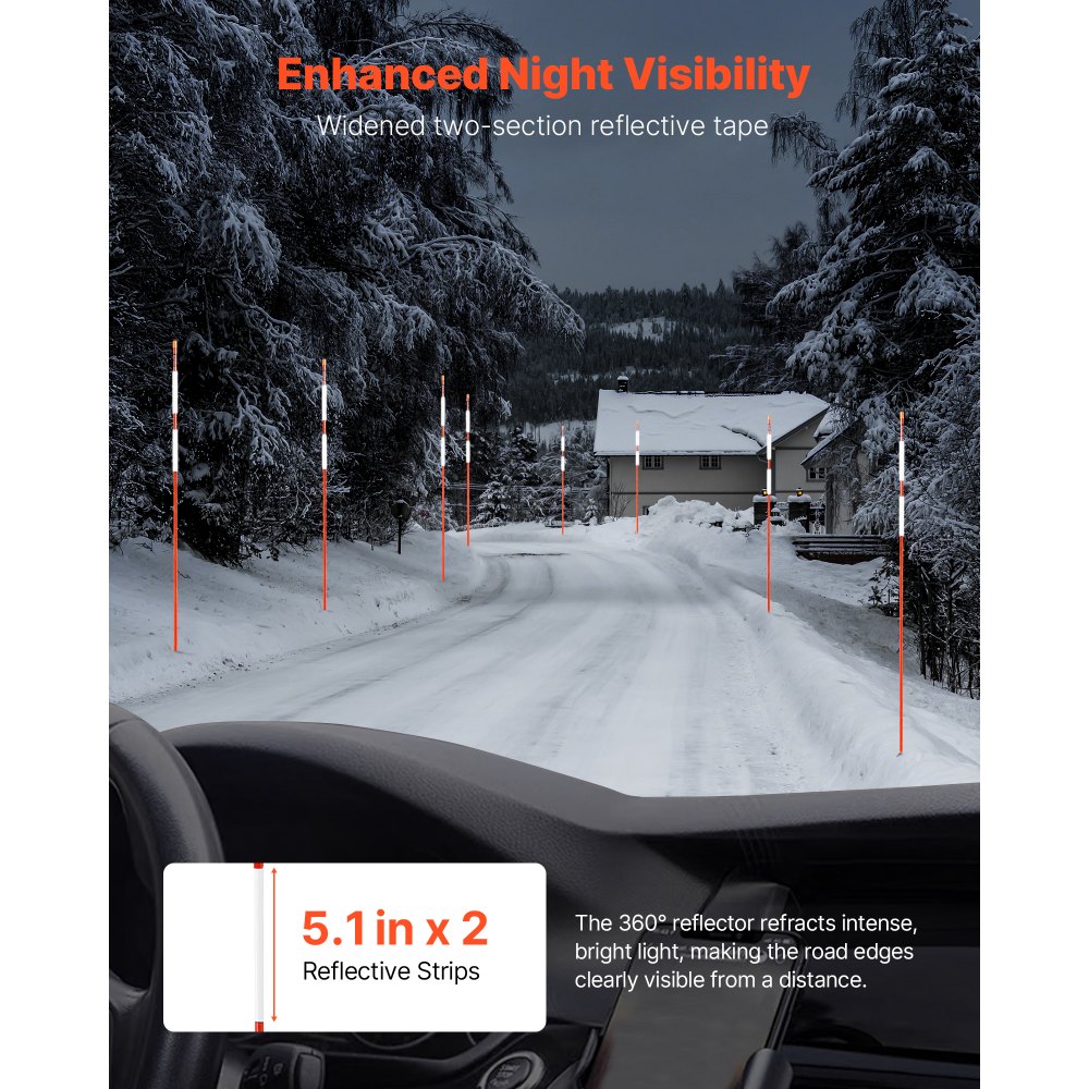 VEVOR Segnavia, 20 Pezzi, 147 x 1,5 cm, Catarifrangenti ad Alta Visibilità con Punte da Trapano in Acciaio da 30 cm, Bastoncini da Neve Riflettenti, Palo in Fibra di Vetro per Parcheggi, Marciapiedi