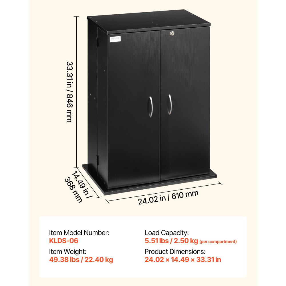 VEVOR Armadietto Porta CD DVD Libri Portaoggetti 4 Ripiani, Mobiletto per CD DVD Giochi con Ante Ripiani Regolabili da Ufficio Studio Soggiorno, Mobiletto Portaoggetti 610x368x846 mm, Nero