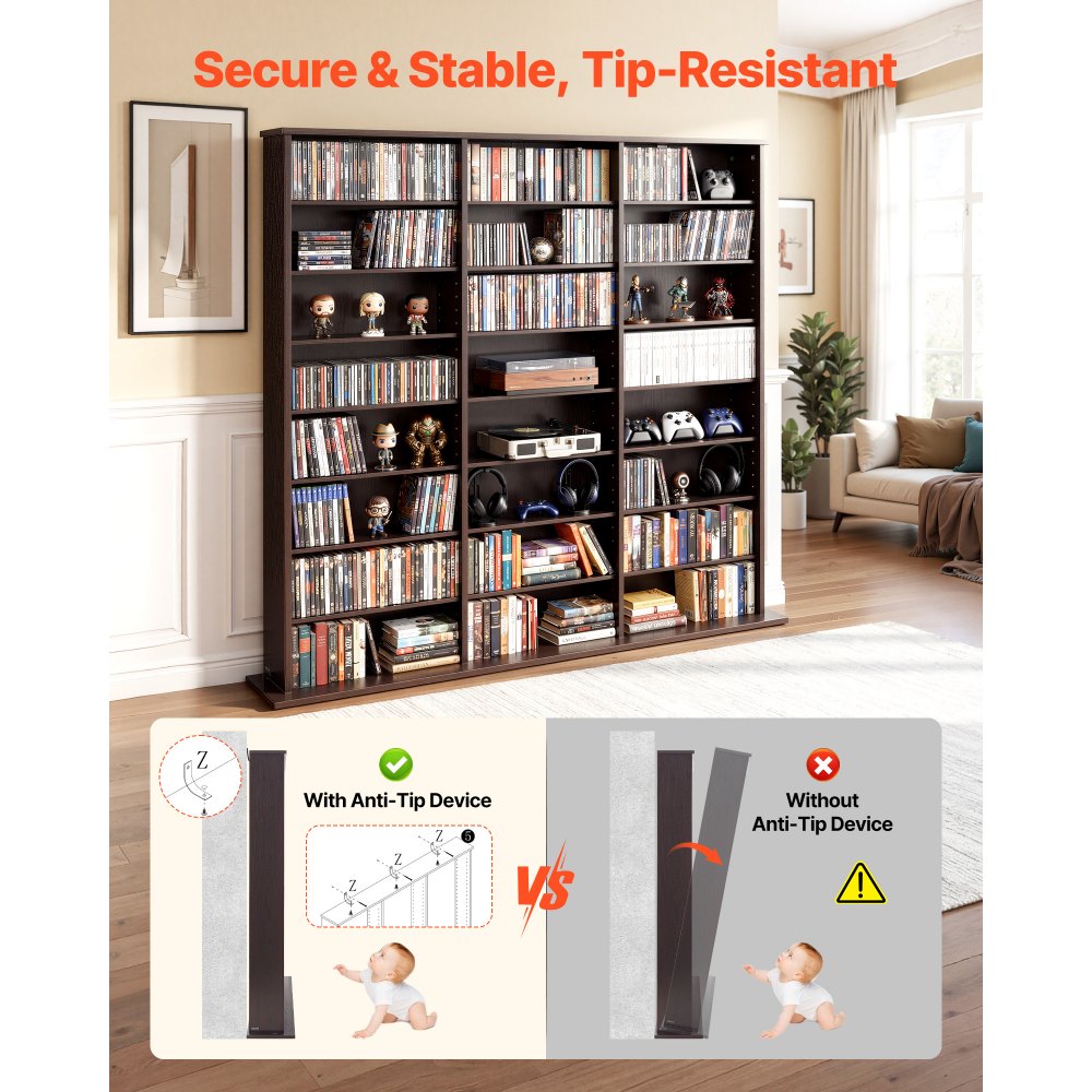 VEVOR Mobiletto Armadietto Porta DVD CD Libri Giochi Multimediale 24 Scomparti 8 Ripiani, Armadio Autoportante Salvaspazio per CD Dischi di Giochi 142 x 22 x 130 cm per Studio Soggiorno Casa Ufficio