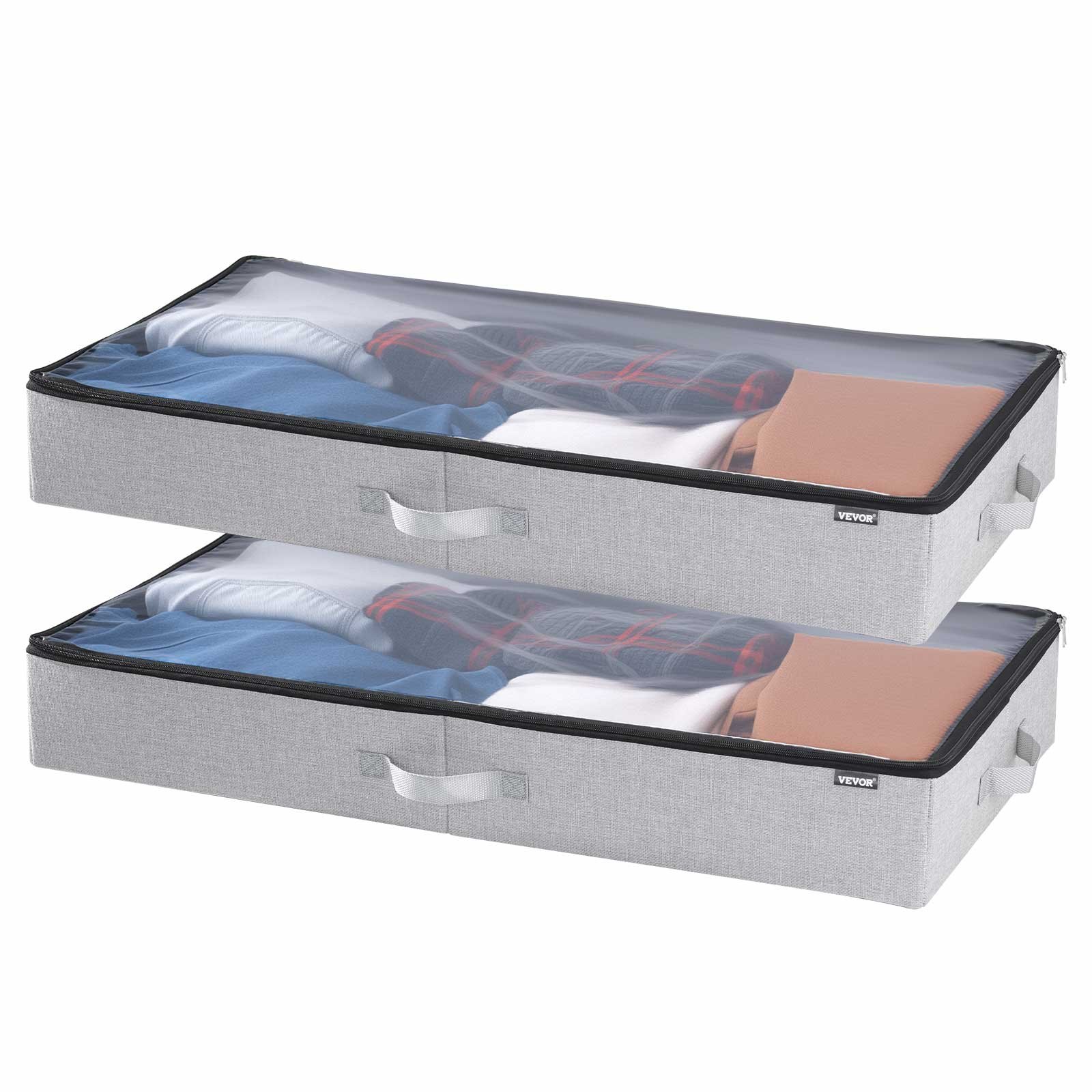 VEVOR Contenitore Sottoletto con Coperchi Trasparenti, 850 x 430 x 120 mm, Organizzatore Portaoggetti Sottoletto, Contenitori per Vestiti, Scarpe, Coperte, Confezione da 2, 45 Litri a Basso Profilo