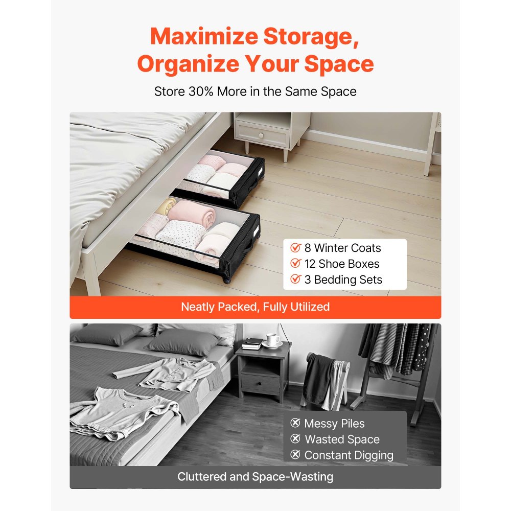 VEVOR Contenitore Sottoletto 770 x 470 x 173 mm Contenitori Sottoletto con Quattro Rotelle Girevoli a 360° e Coperchio Trasparente, per Vestiti, Scarpe, Coperte, Camera da Letto, Confezione da 2