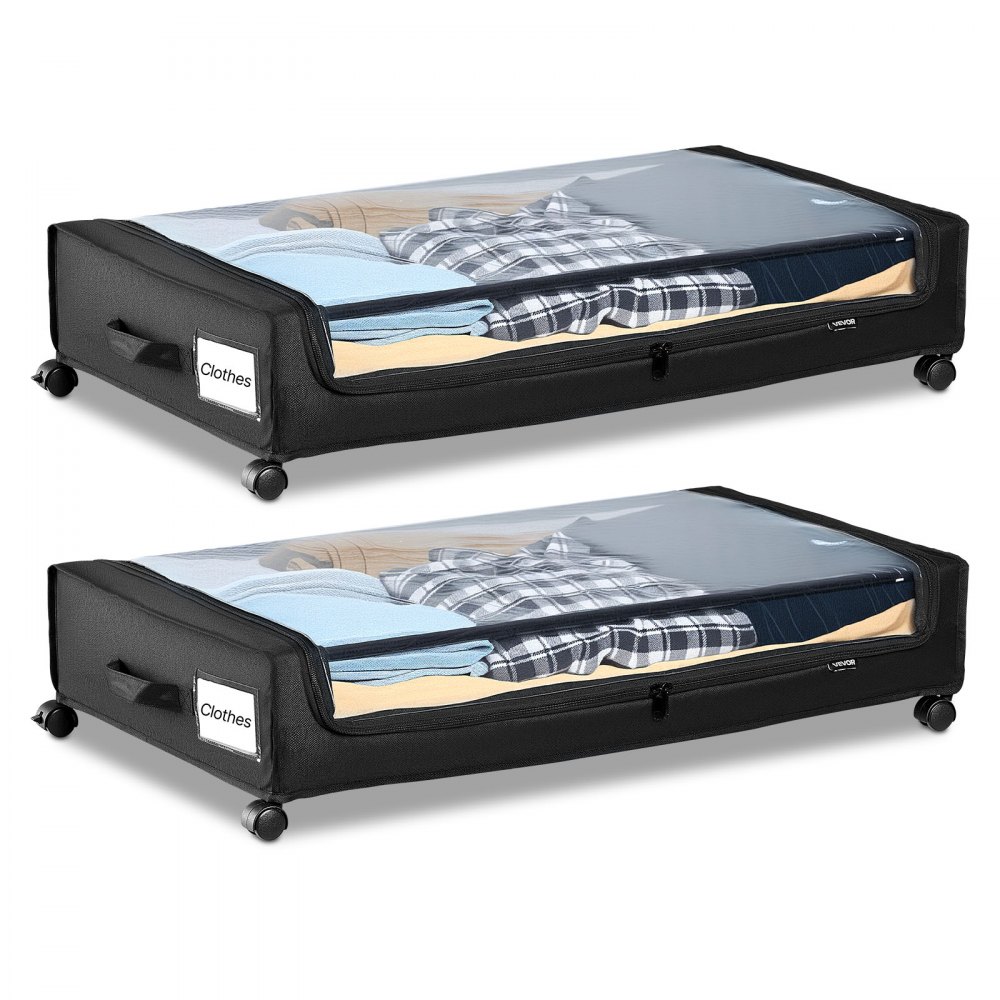 VEVOR Contenitore Sottoletto 770 x 470 x 173 mm Contenitori Sottoletto con Quattro Rotelle Girevoli a 360° e Coperchio Trasparente, per Vestiti, Scarpe, Coperte, Camera da Letto, Confezione da 2