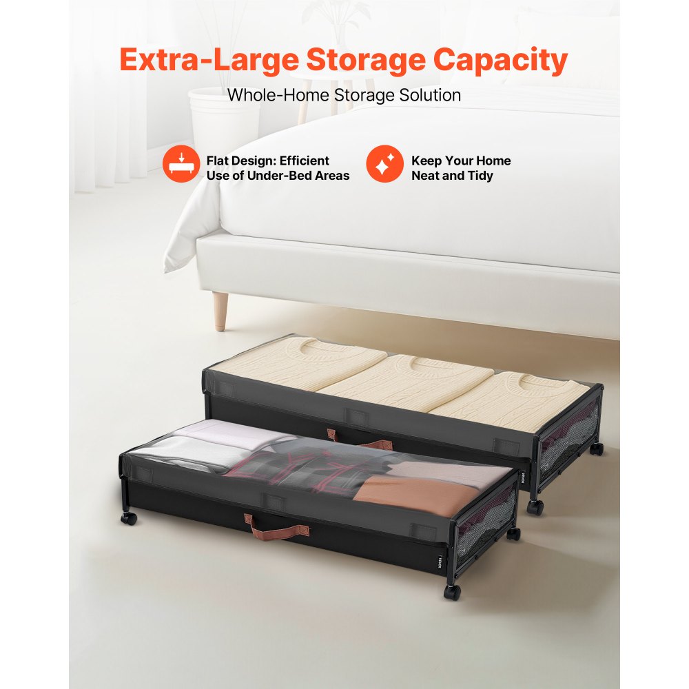 VEVOR Contenitore Sottoletto 915 x 460 x 185 mm Contenitori Sottoletto con Quattro Rotelle Girevoli a 360° e Coperchio Trasparente, per Vestiti, Scarpe, Coperte, Camera da Letto, Confezione da 2