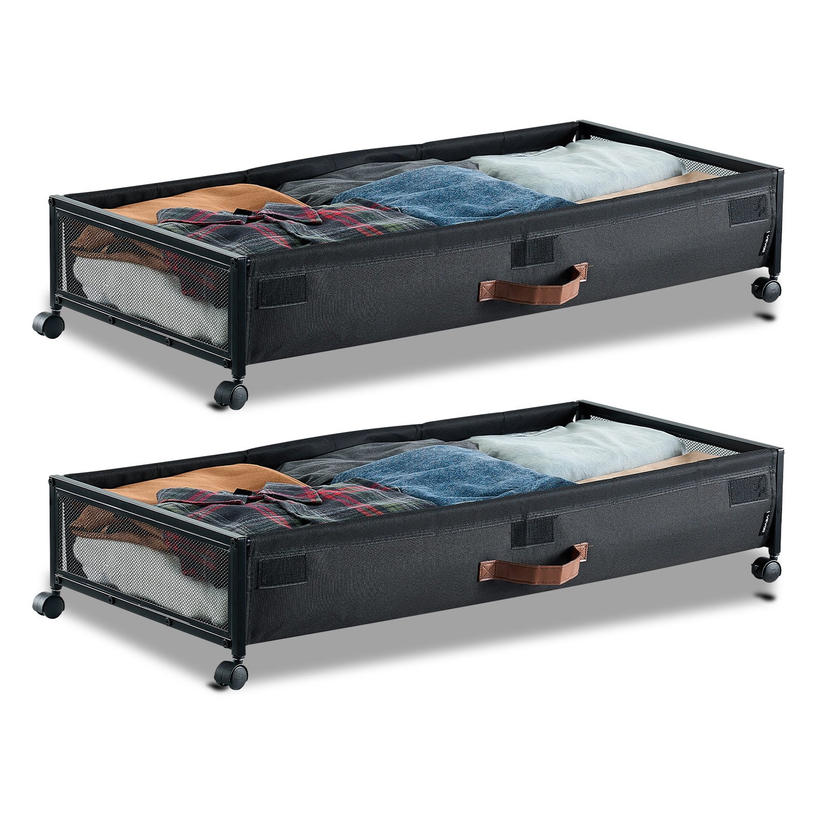 VEVOR Contenitore Sottoletto 915 x 460 x 185 mm Contenitori Sottoletto con Quattro Rotelle Girevoli a 360° e Coperchio Trasparente, per Vestiti, Scarpe, Coperte, Camera da Letto, Confezione da 2