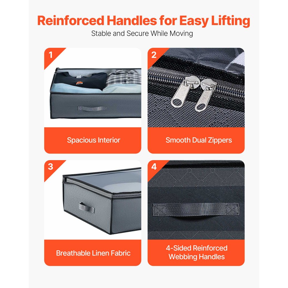 VEVOR Contenitore Sottoletto con Coperchi Trasparenti, 996 x 500 x 180 mm, Organizzatore Portaoggetti Sottoletto, Contenitori per Vestiti, Scarpe, Coperte, Confezione da 6, 90 Litri a Basso Profilo