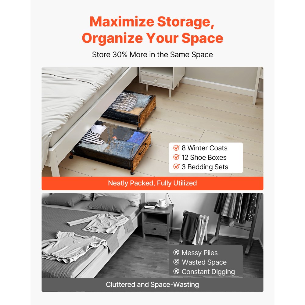 VEVOR Contenitore Sottoletto con Ruote, 650 x 460 x 180 mm, Organizzatore Sottoletto con Ruote Bloccabili, Contenitori Scorrevoli per Vestiti, Scarpe, Coperte, Confezione da 2, Capacità 20,4 kg