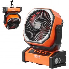 VEVOR Ventilatore Portatile Ricaricabile USB 210 mm con Telecomando Luce LED, Ventilatore Girevole Silenzioso Pieghevole Regolabile 4 Velocità 20000 mAh per Viaggio Campeggio Ufficio Arancione/Nero