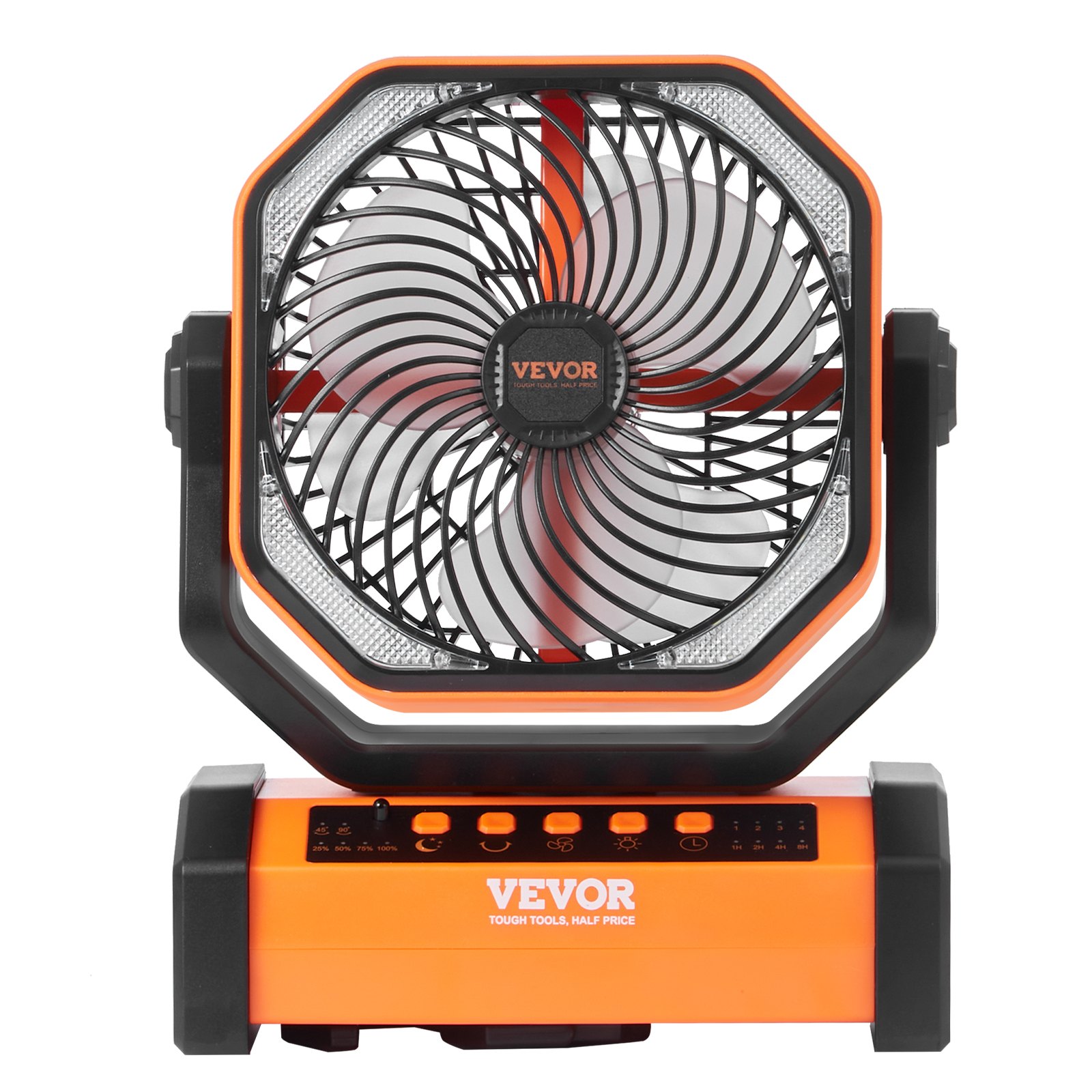 VEVOR Ventilatore Portatile Ricaricabile USB 210 mm con Telecomando Luce LED, Ventilatore Girevole Silenzioso Pieghevole Regolabile 4 Velocità 20000 mAh per Viaggio Campeggio Ufficio Arancione/Nero