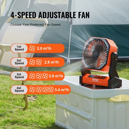 VEVOR Ventilatore Portatile Campeggio Ricaricabile USB Girevole 219 mm Arancione