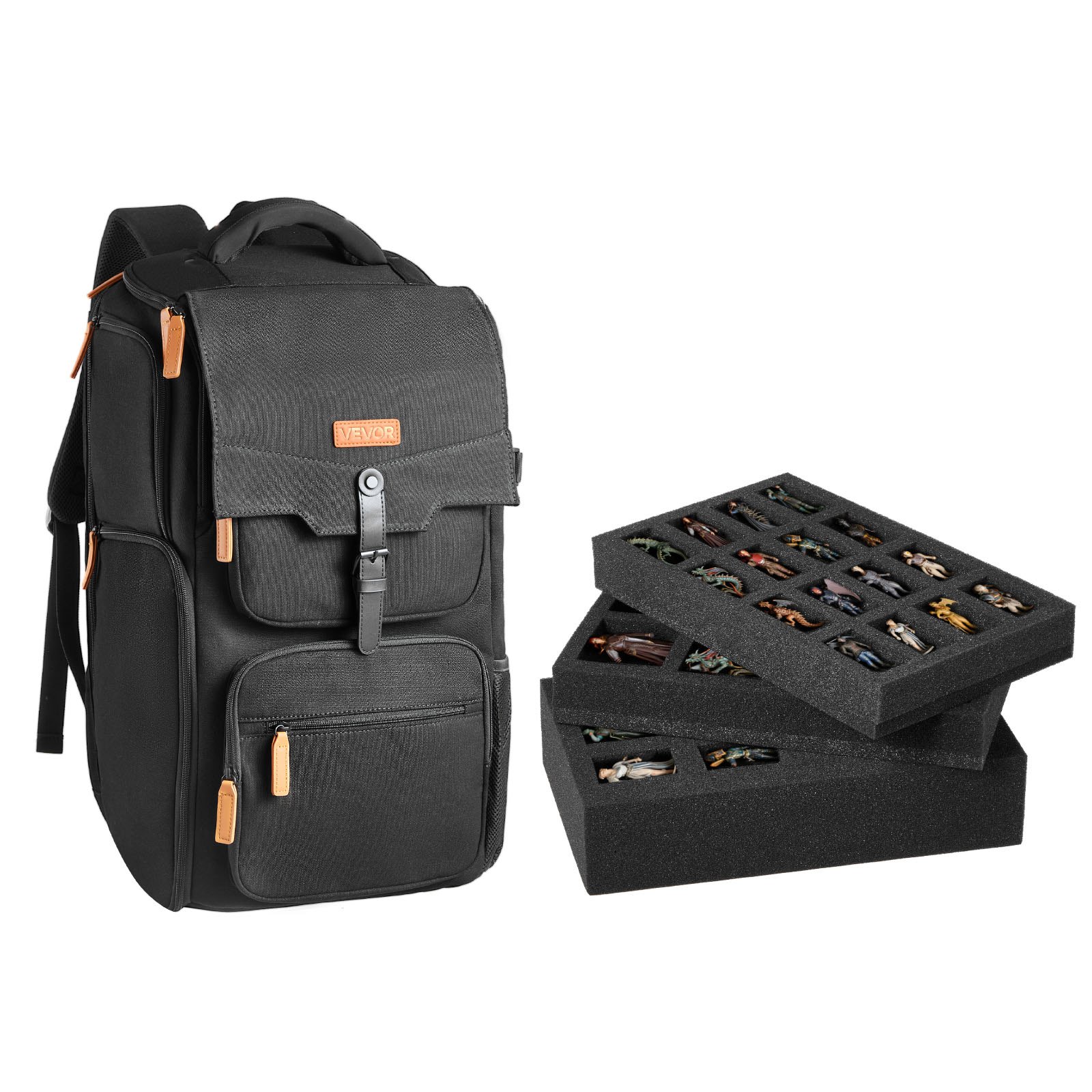 VEVOR Borsa per Trasporto di Statuette in Miniatura Adatta a 58 Miniature di Fanteria, Borsa con Maniglia e Tracolla Regolabile, 3 Strato di Schiuma per un'Ampia Capacità di Stoccaggio, Nero