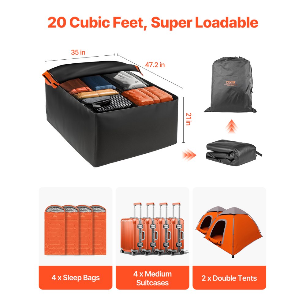 VEVOR Borsa Portapacchi per Auto da Tetto da 0,56 m³ Borsa Portatutto per Auto, per Tutti Veicoli con/senza Portapacchi, con Serratura, Tappetino Antiscivolo, Ganci per 6 Porte, Nero e Arancione