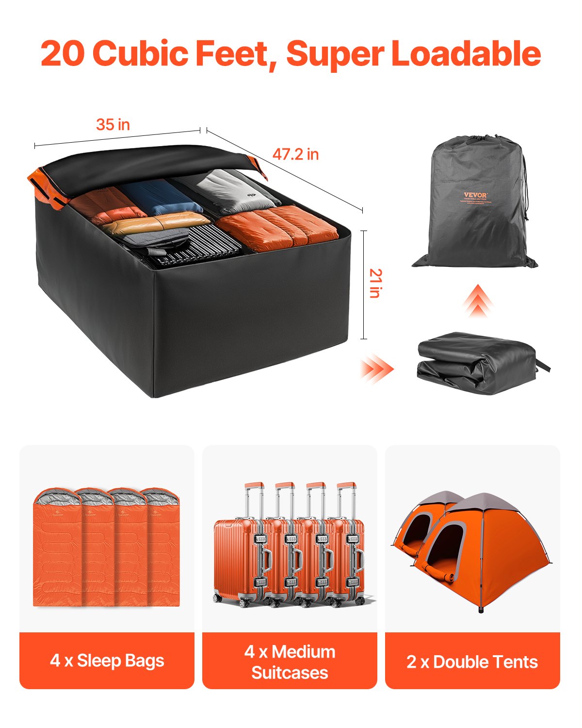 VEVOR Borsa Portapacchi per Auto da Tetto da 0,56 m³ Borsa Portatutto per Auto, per Tutti Veicoli con/senza Portapacchi, con Serratura, Tappetino Antiscivolo, Ganci per 6 Porte, Nero e Arancione
